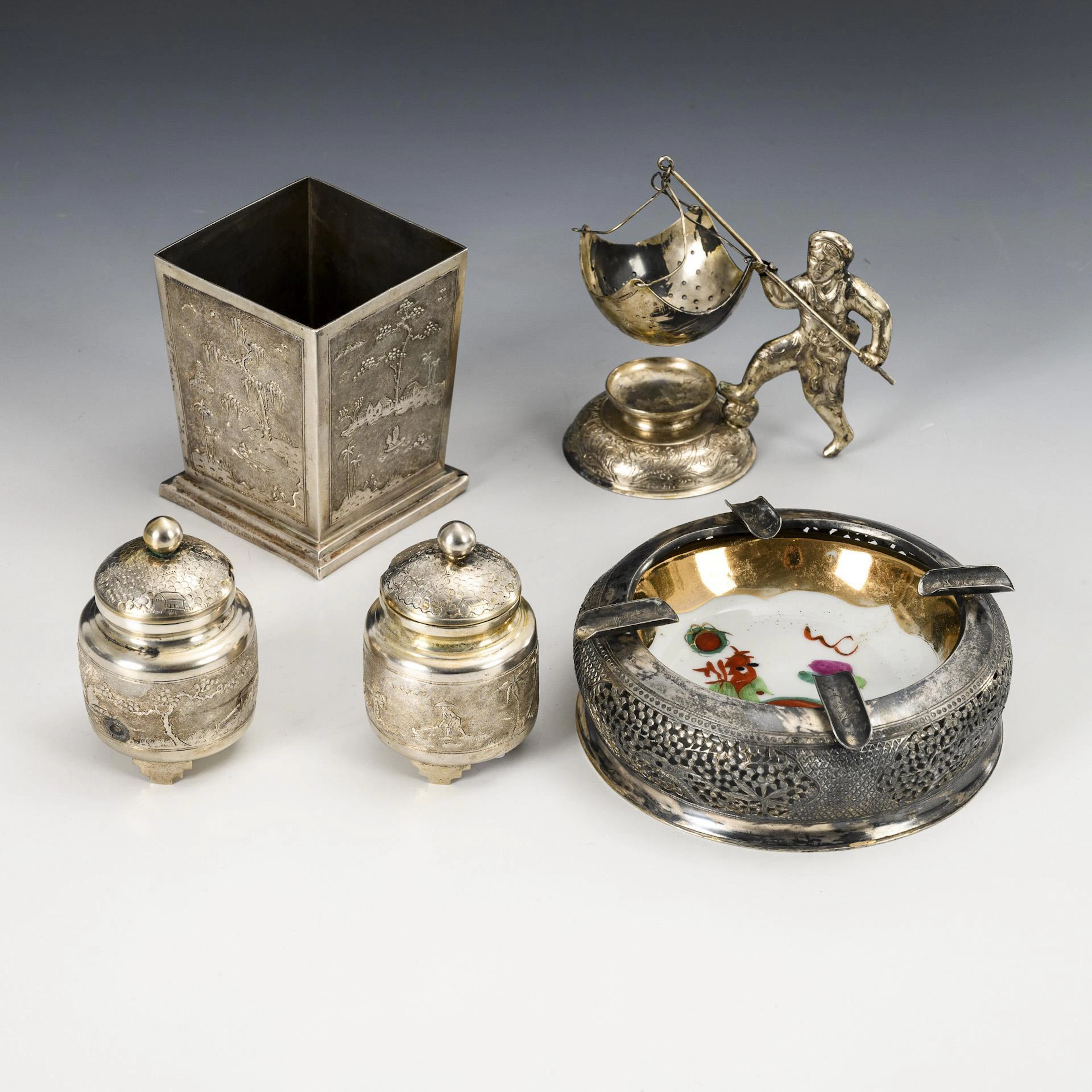 5-piece Vietnamese silver set.