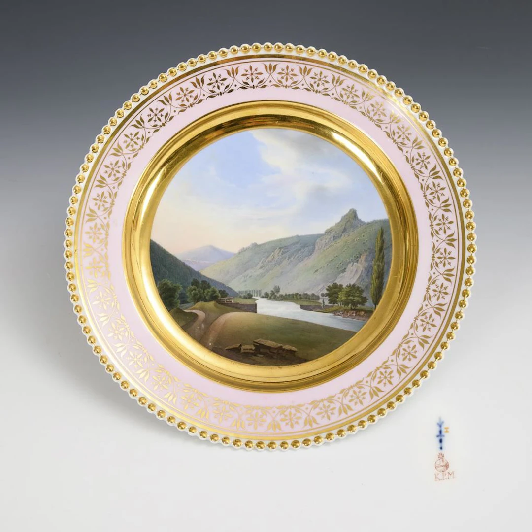 Biedermeier scenic plate "Schwarzburger Thal". KPM Berlin.