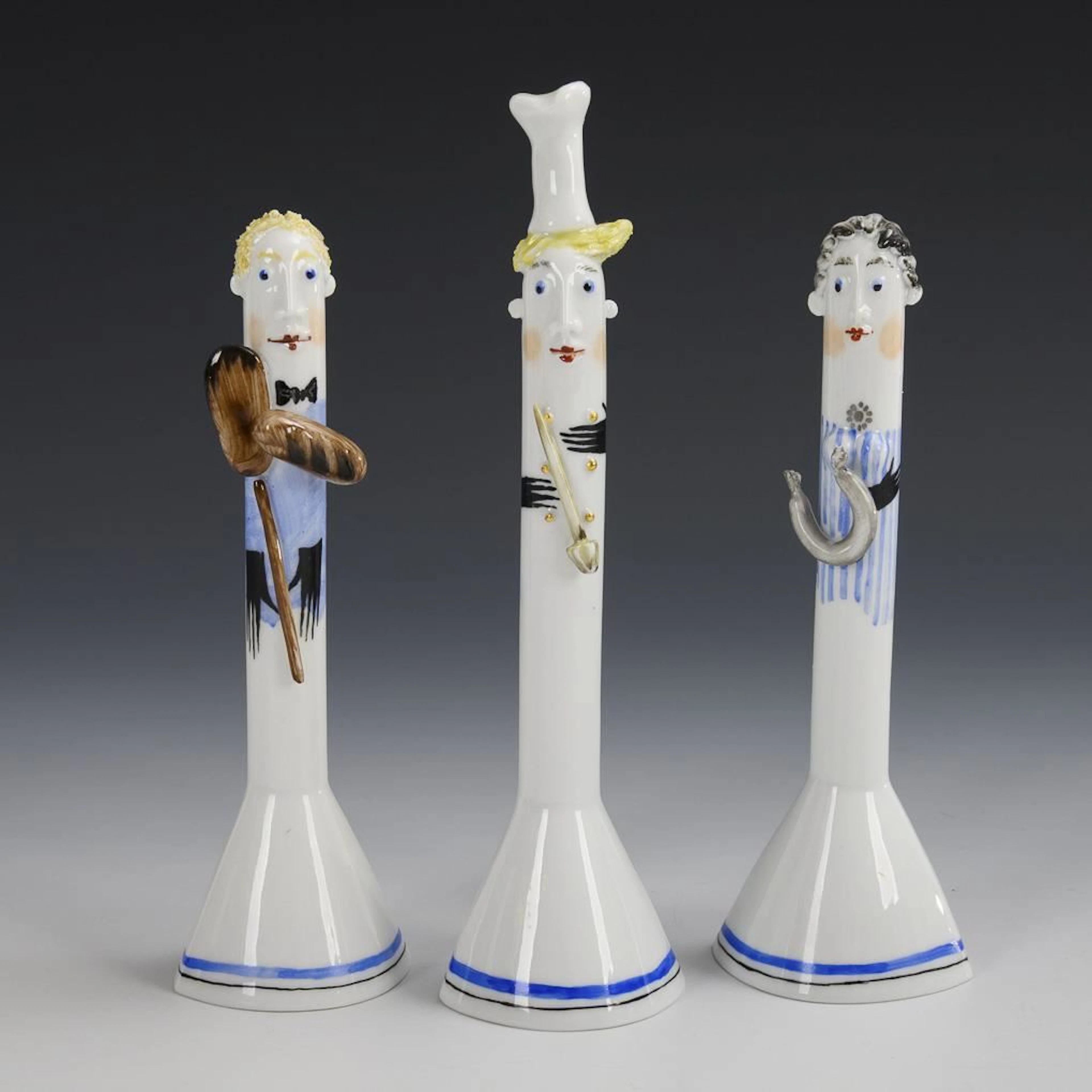 3 figures: butcher, cook, and baker. Meissen.