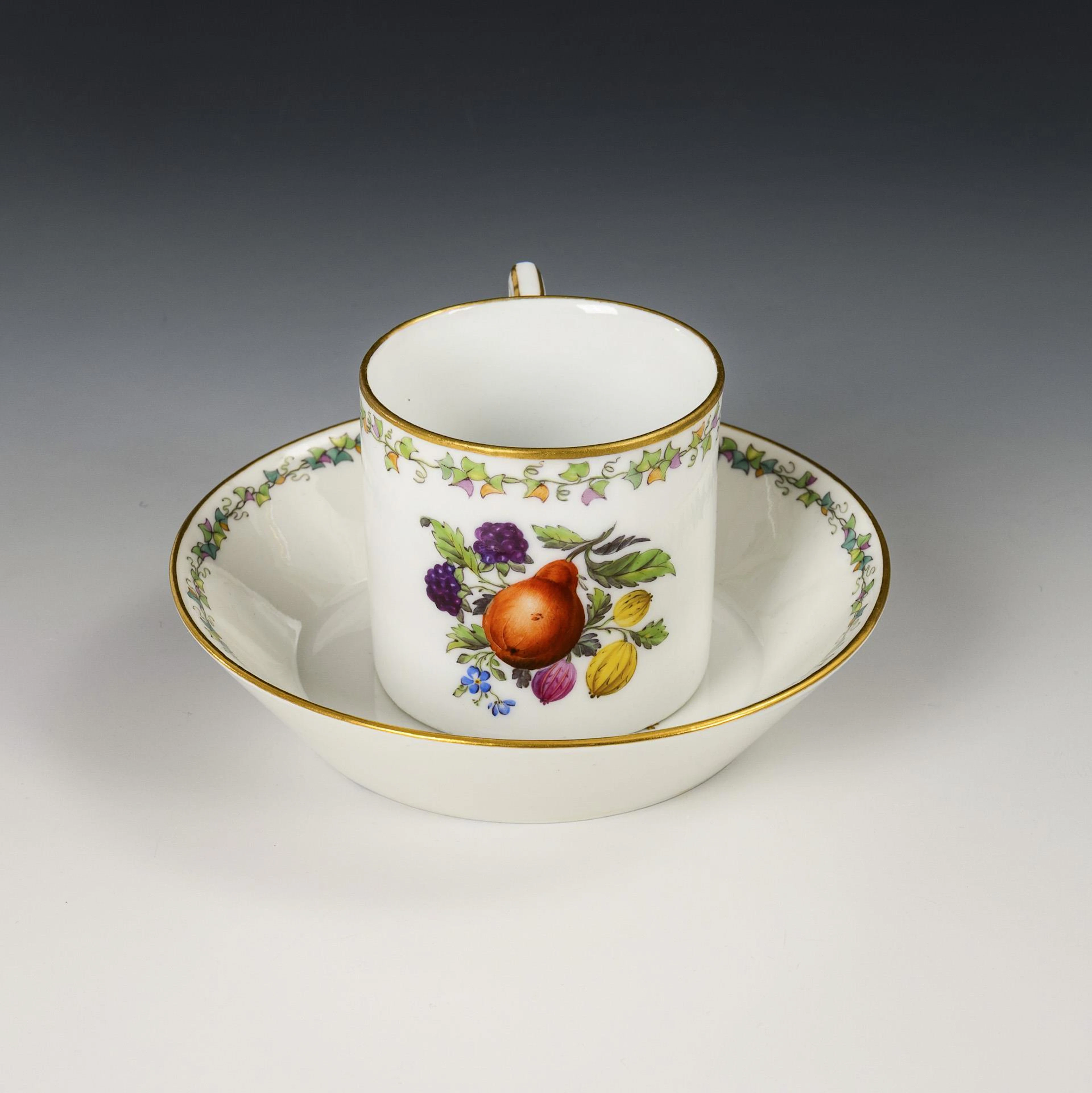 Empire cup with fruit painting. KPM Berlin.