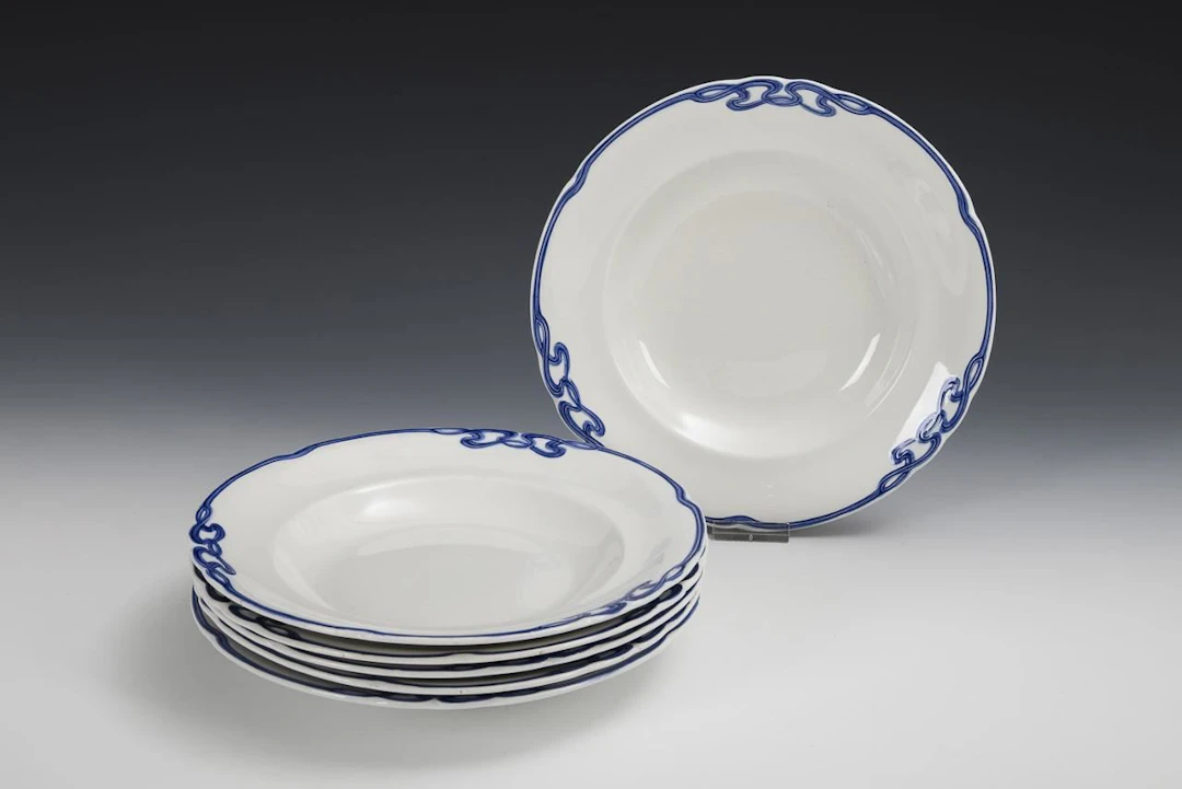 6 Art Nouveau soup plates "Blaue Olga". Villeroy & Boch.