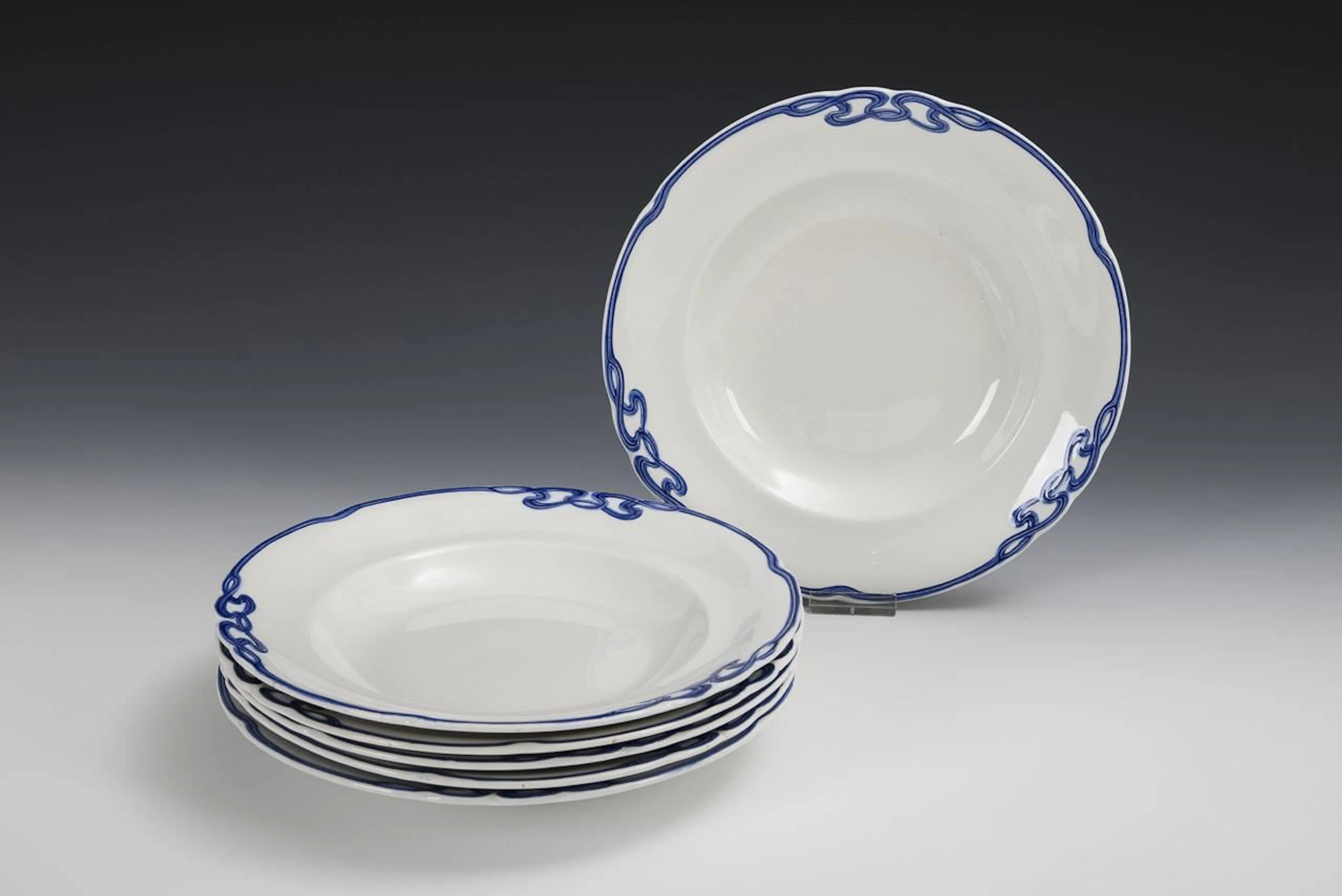 6 Art Nouveau soup plates "Blaue Olga". Villeroy & Boch.