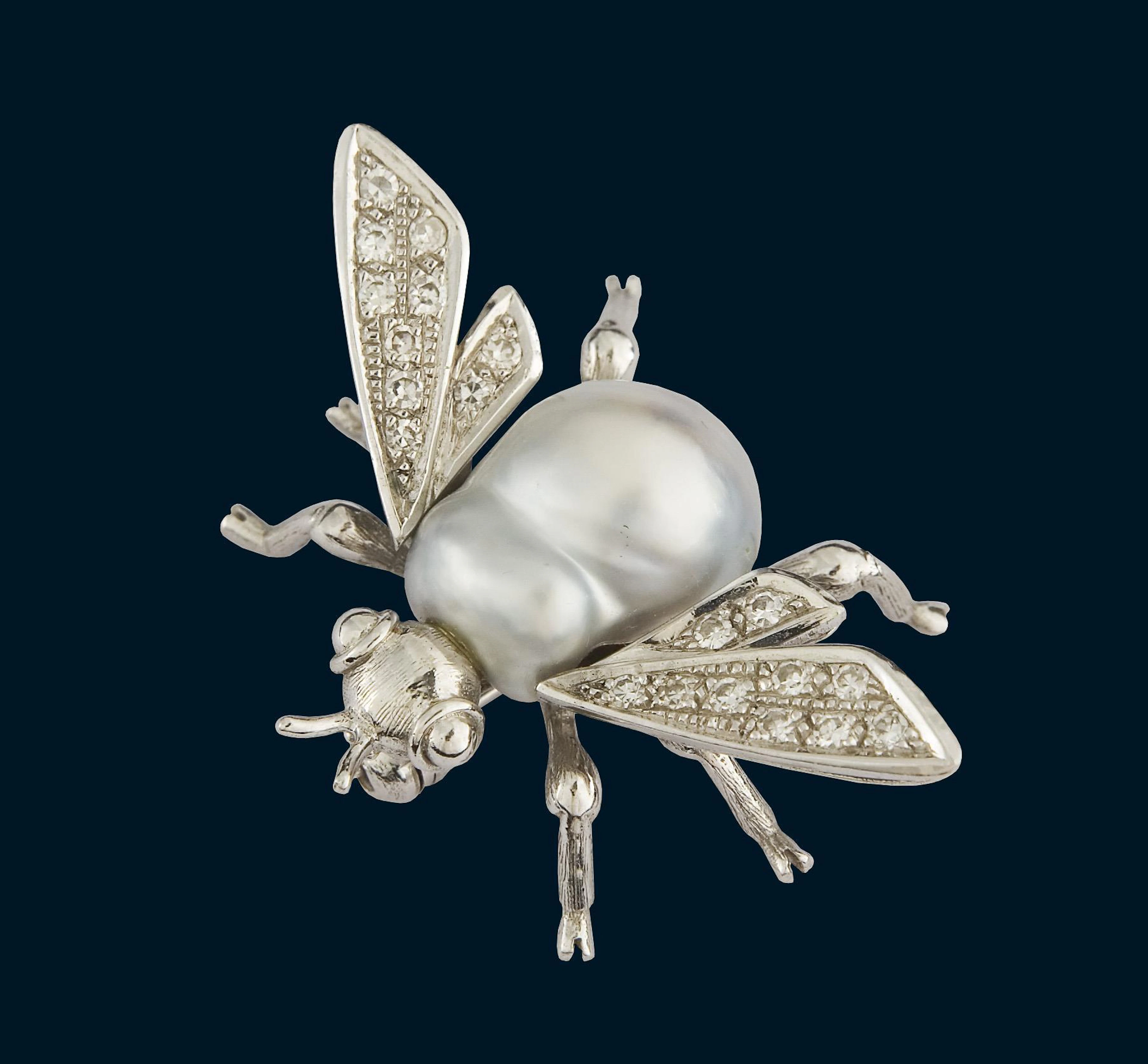Pearl diamond insect brooch.