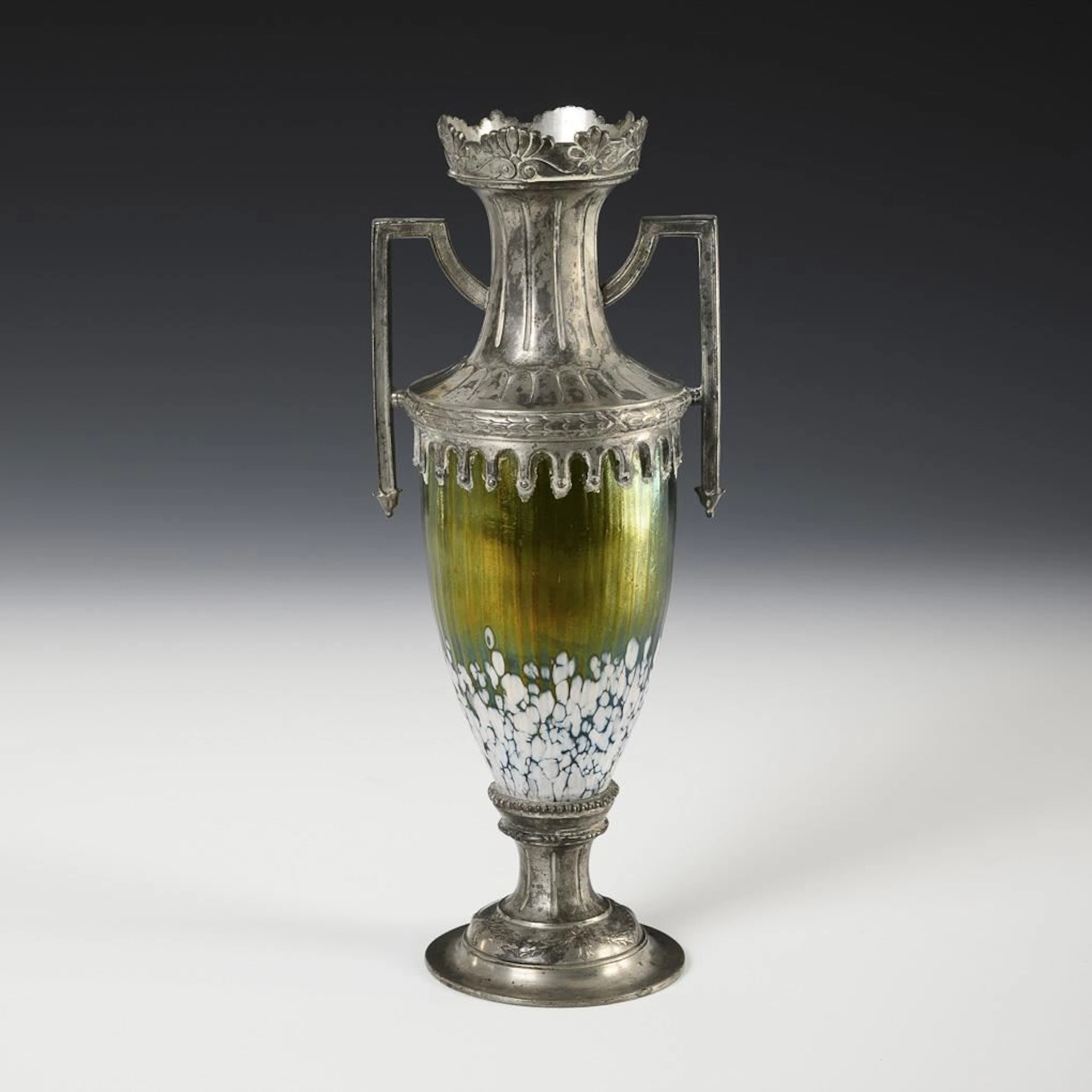 Art Nouveau vase with pewter mount.