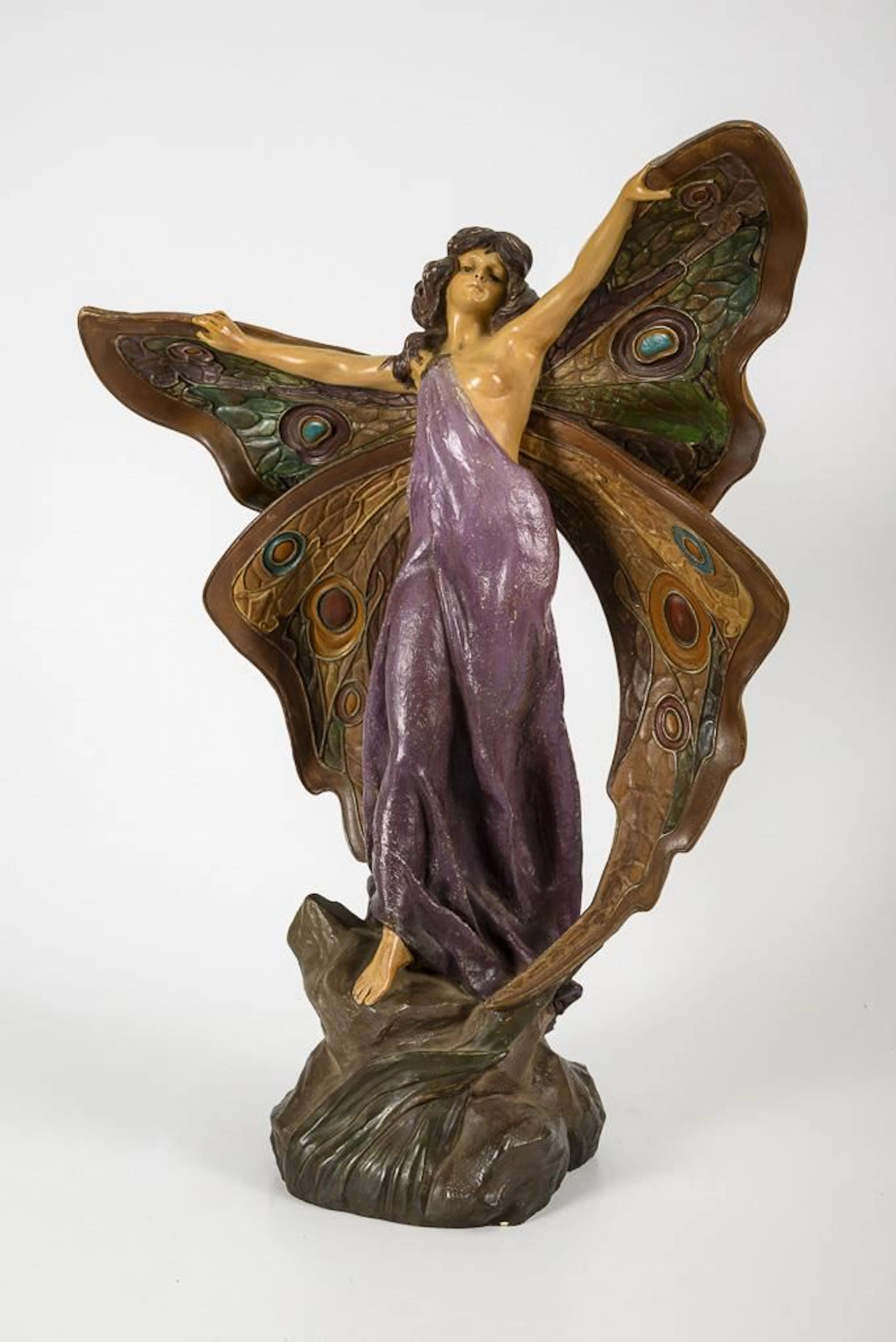 Art Nouveau Butterfly Woman. Céramique de Charenton.