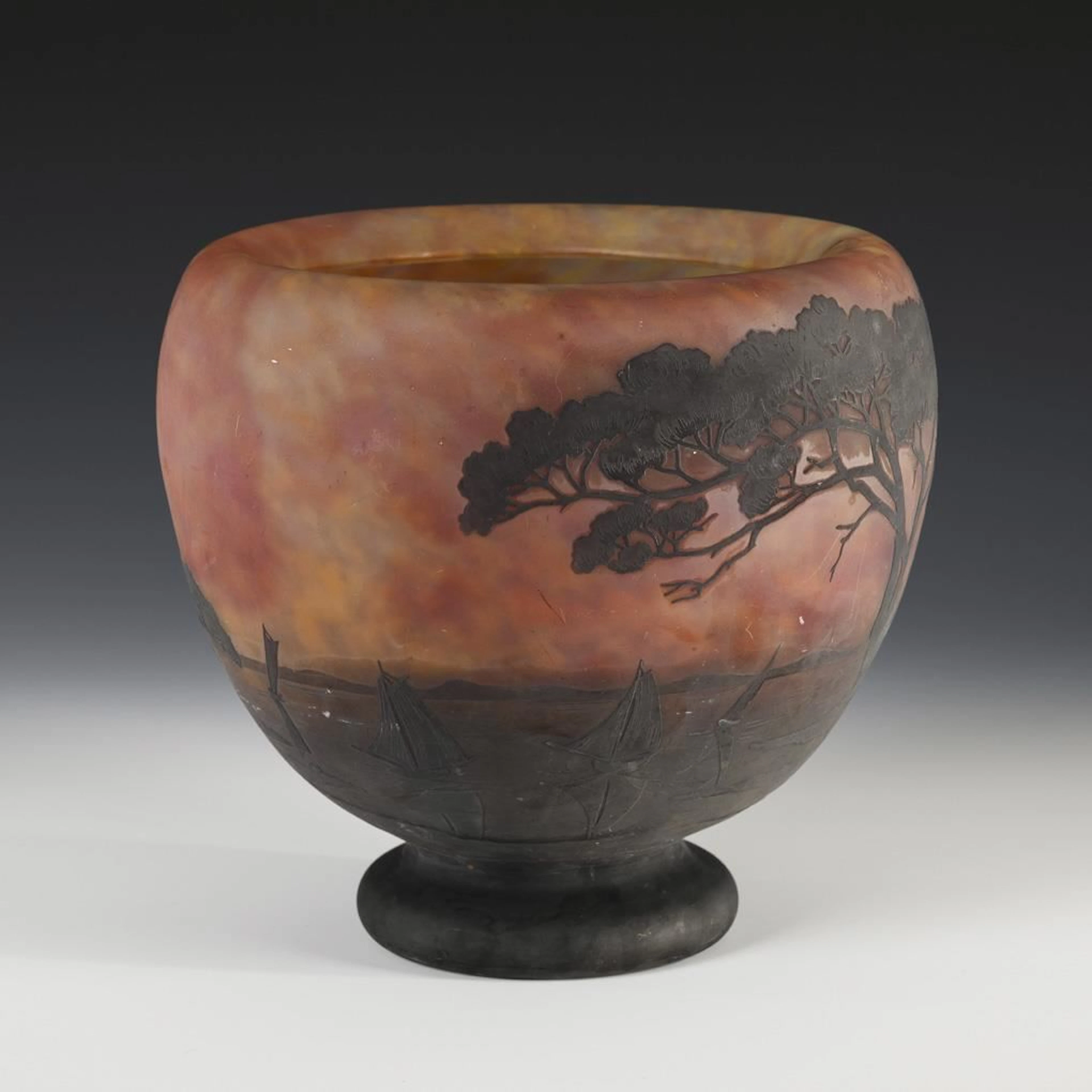 Art Nouveau vase with landscape decoration. Daum.