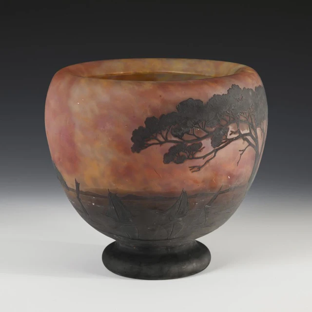 Art Nouveau vase with landscape decoration. Daum.