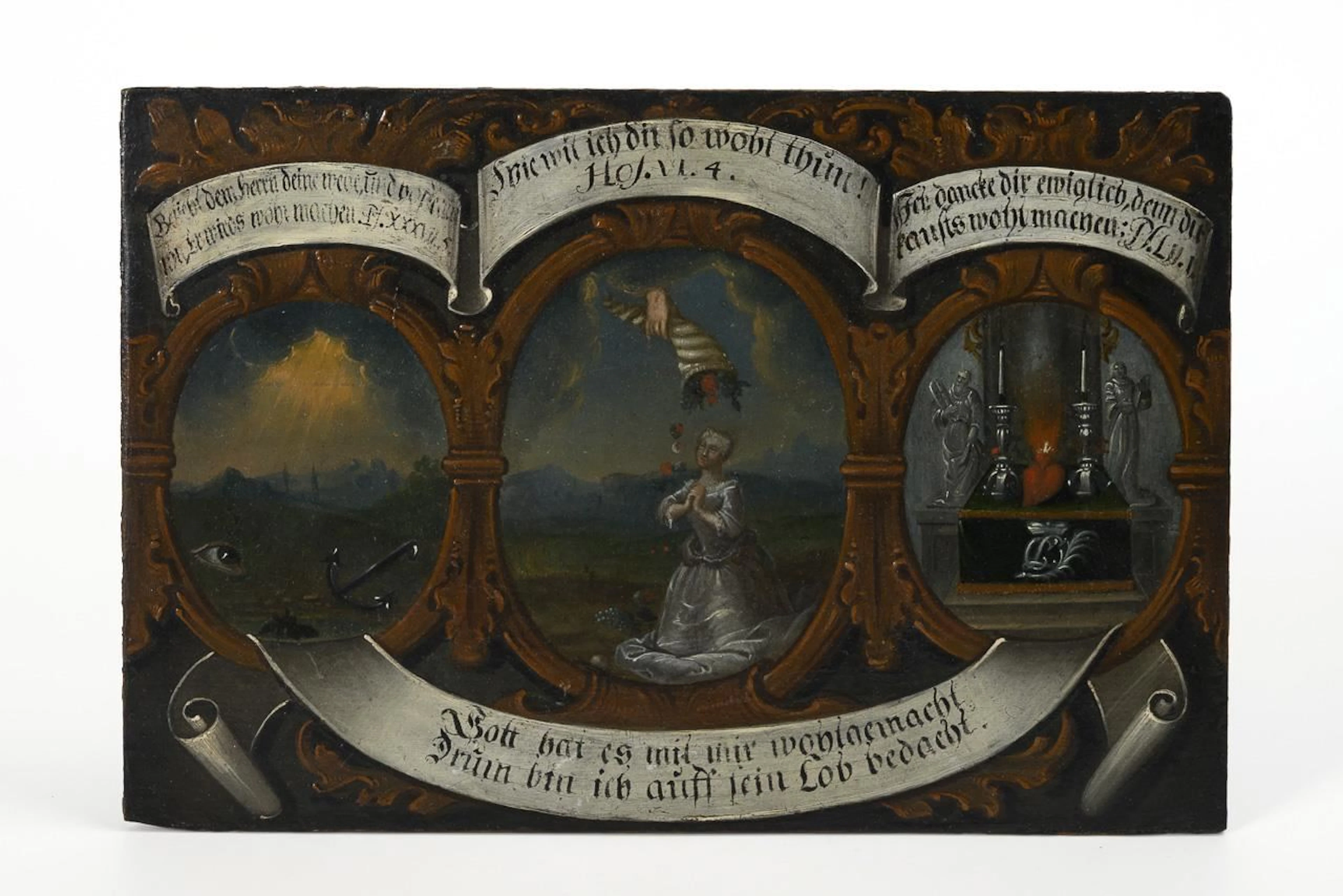 Baroque wooden panel depicting a religious scene, a gift to Duchess