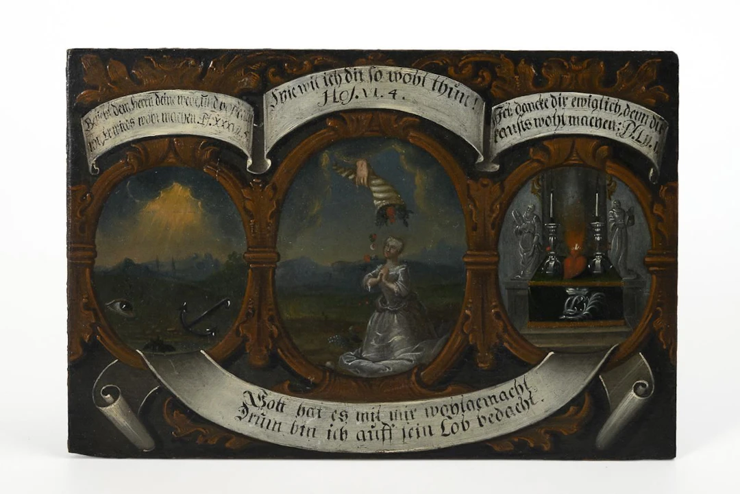 Baroque wooden panel depicting a religious scene, a gift to Duchess