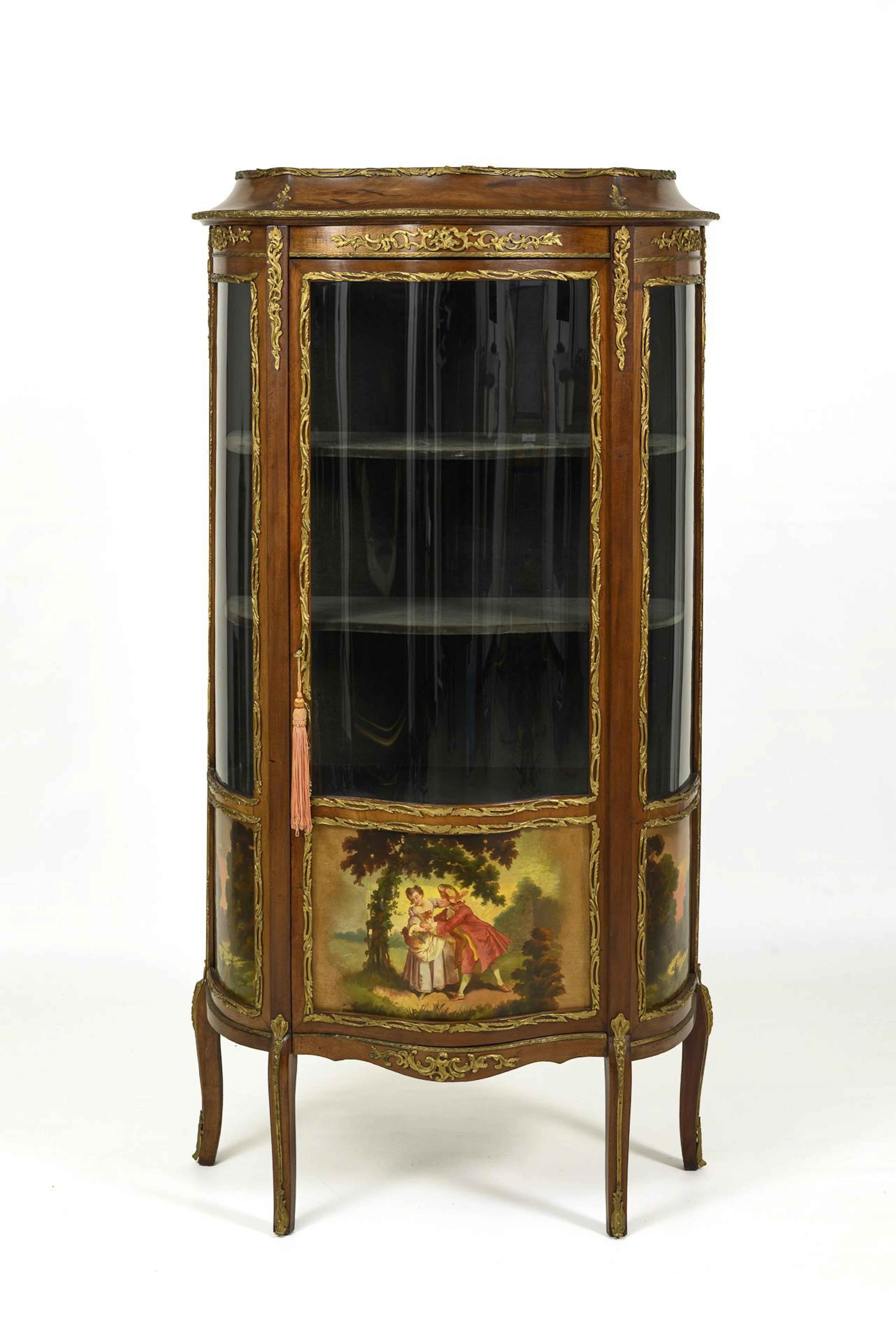 Pillared cabinet with gallantry scene in the Dresden Baroque style.