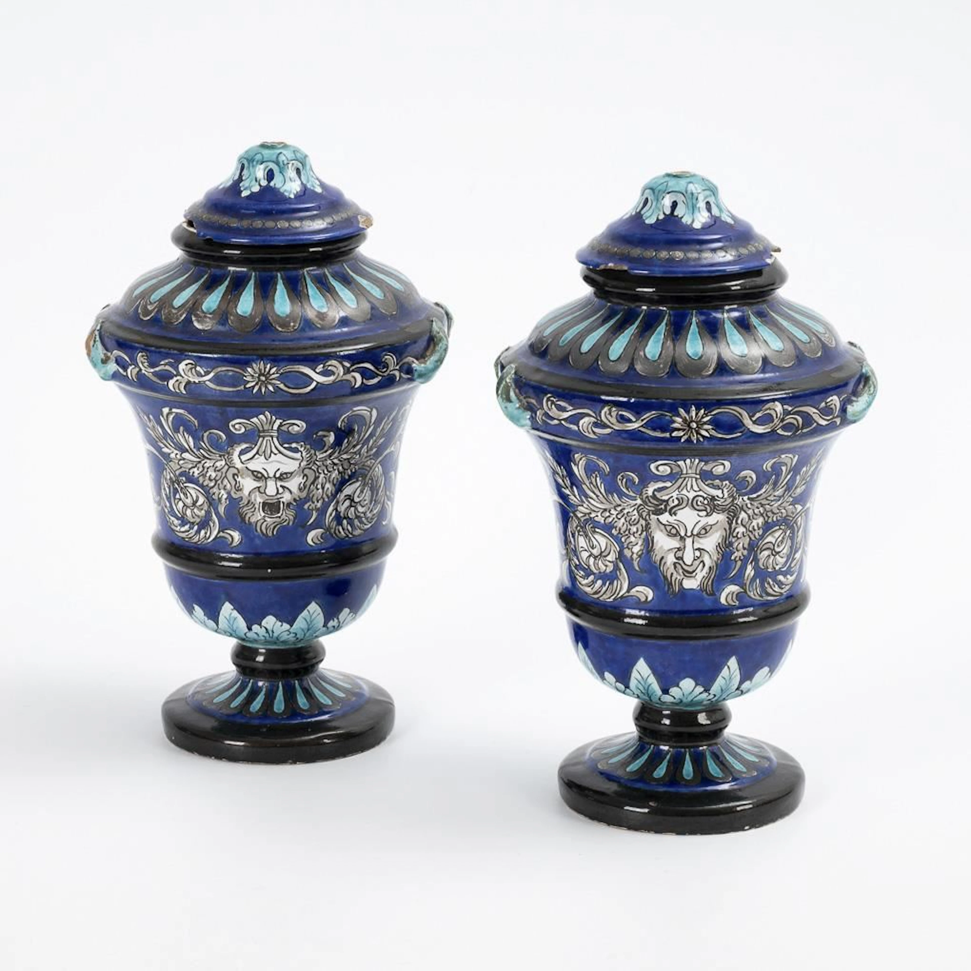 Pair of Historicism-style lidded vases.
