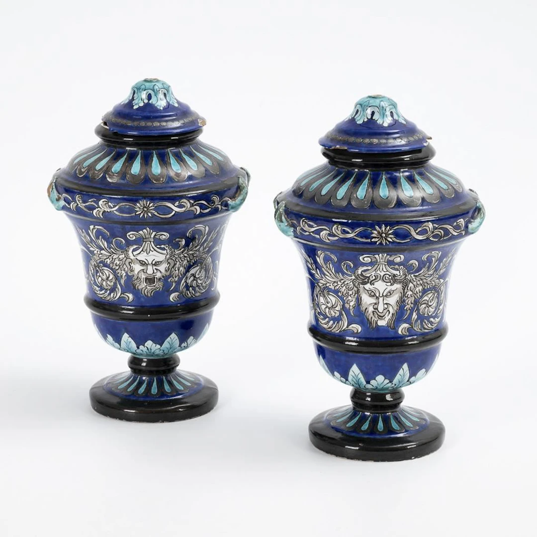 Pair of Historicism-style lidded vases.
