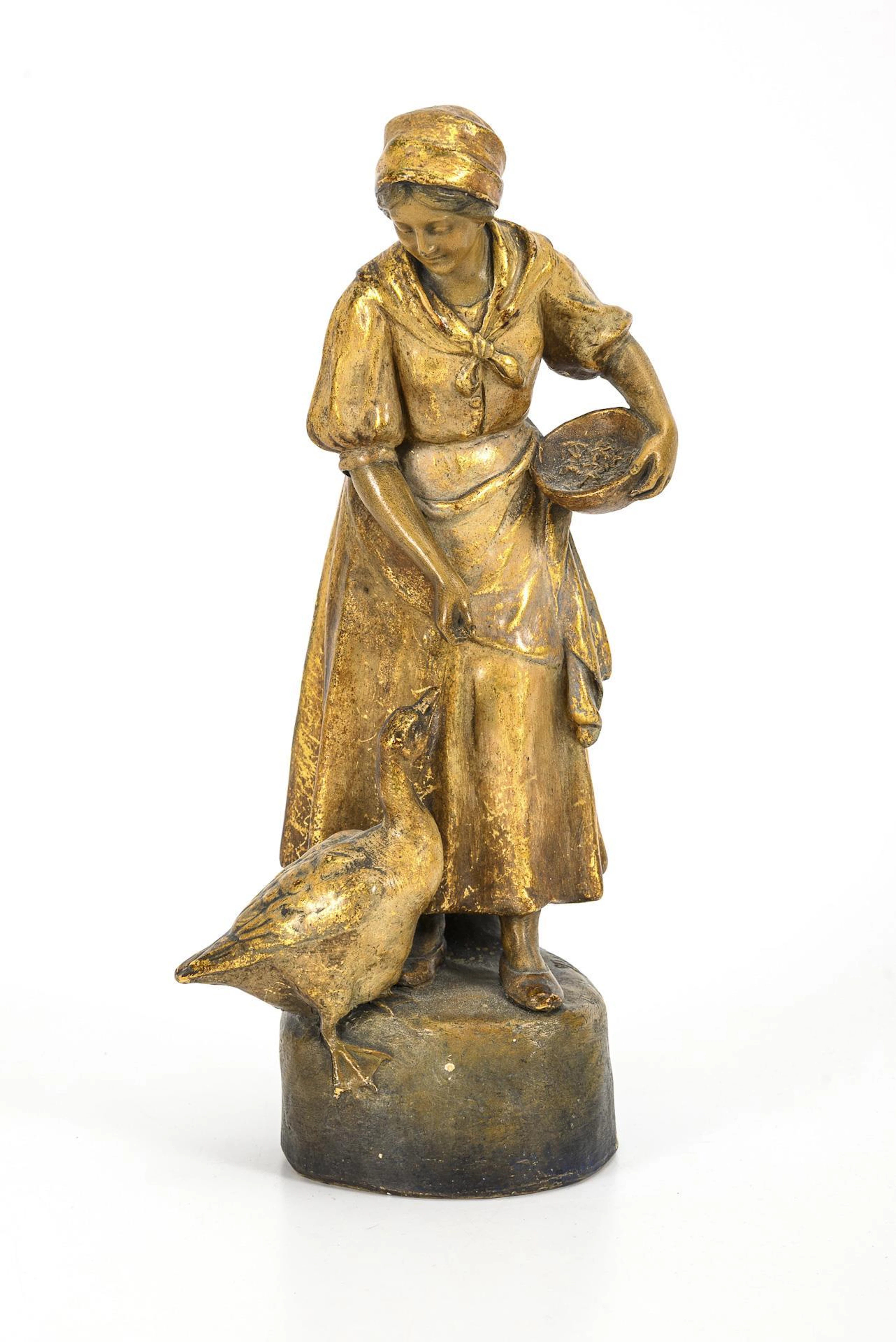 Art Nouveau terracotta figurine "Gooseherdess". Viennese manufactory