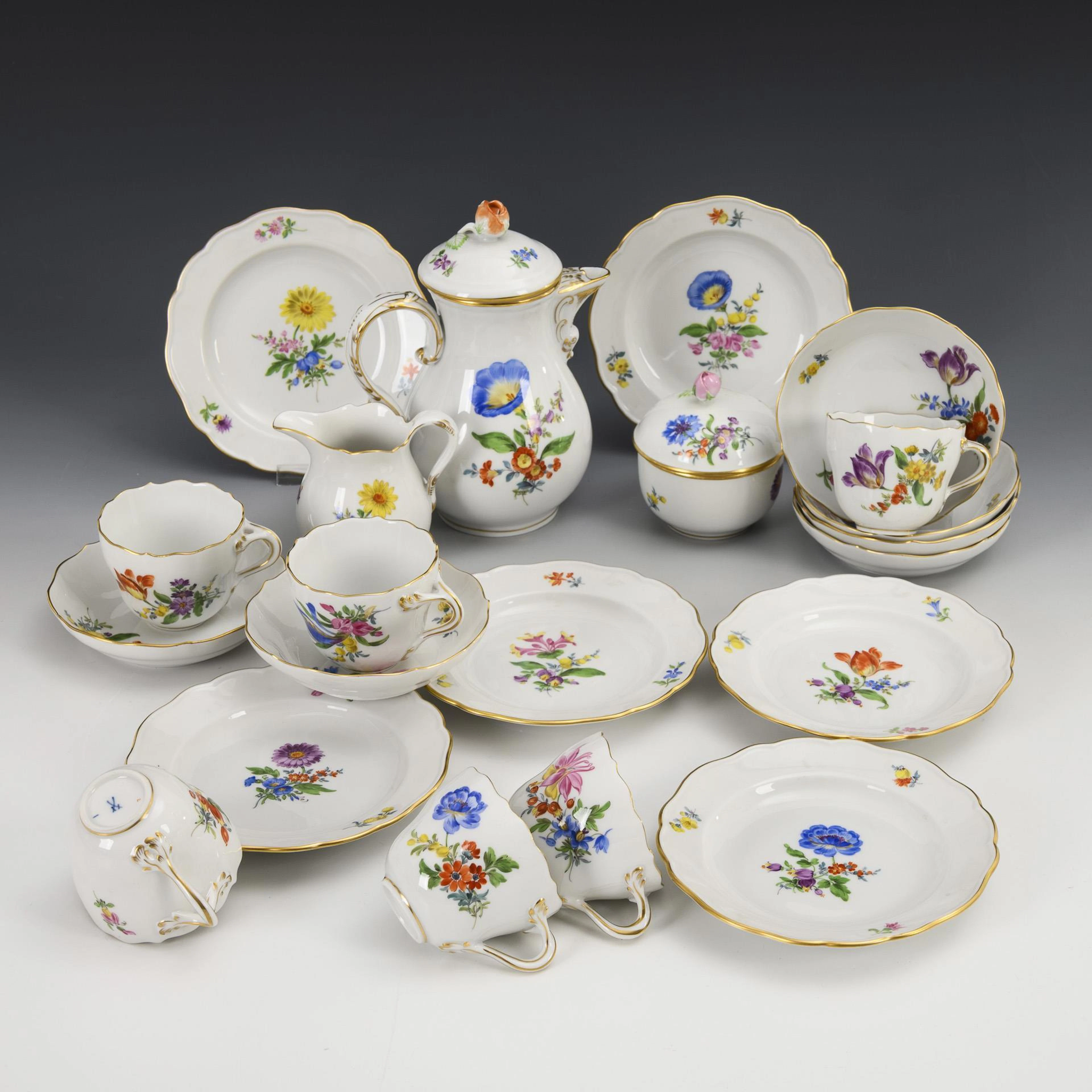 Mocha service with flower painting. Meissen.