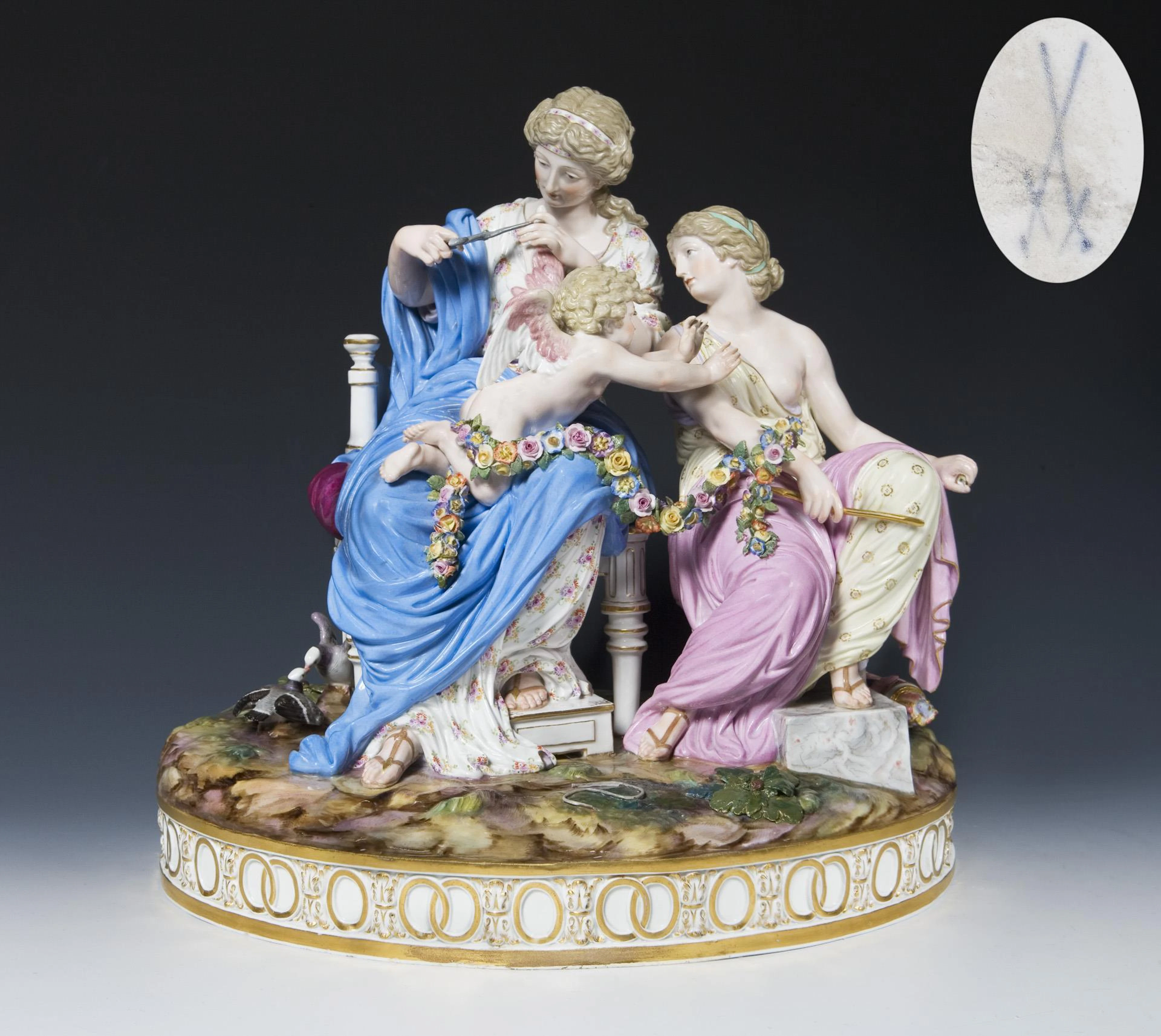 Large group of figures: Armor in distress. Meissen.