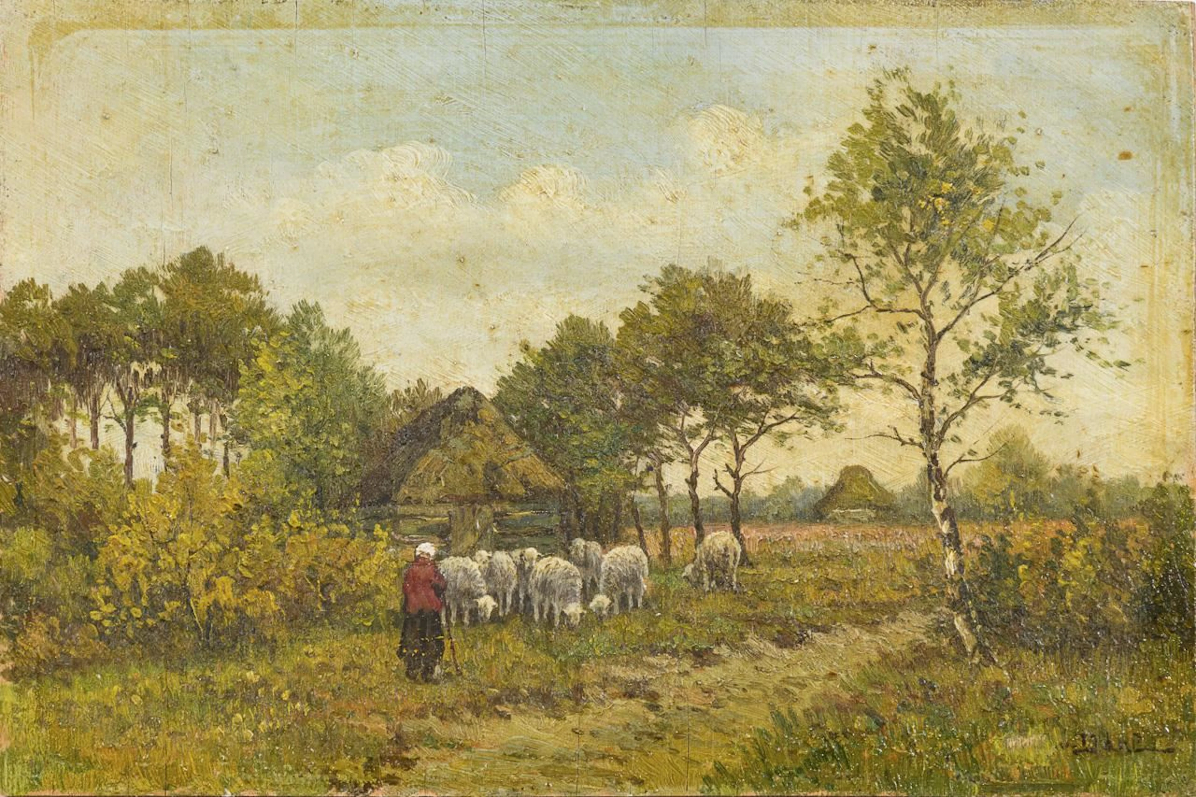 DAHL, DAHL, DAHL, Farmhouse with a Flock of Sheep