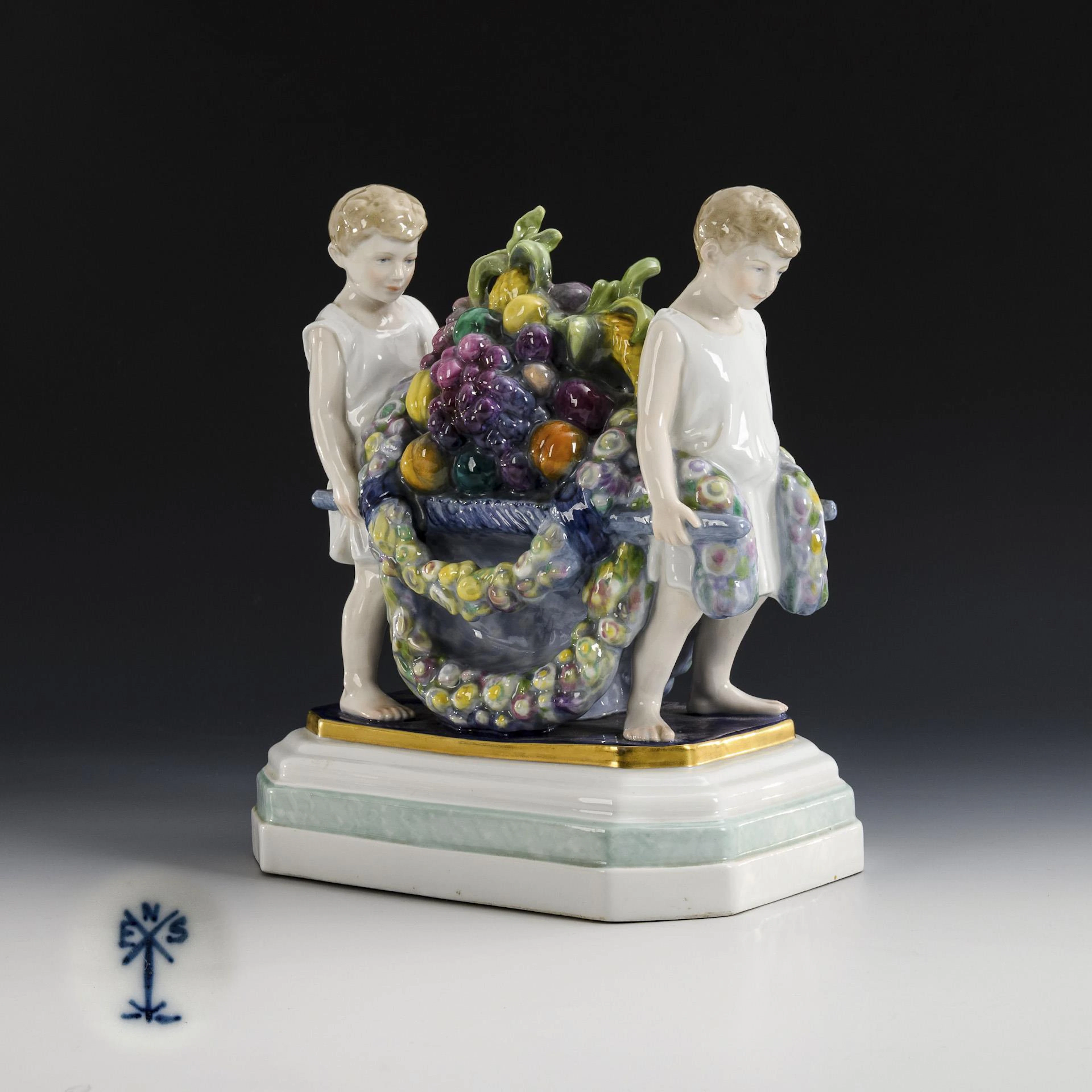 Art Nouveau children's group with fruit basket. ENS.