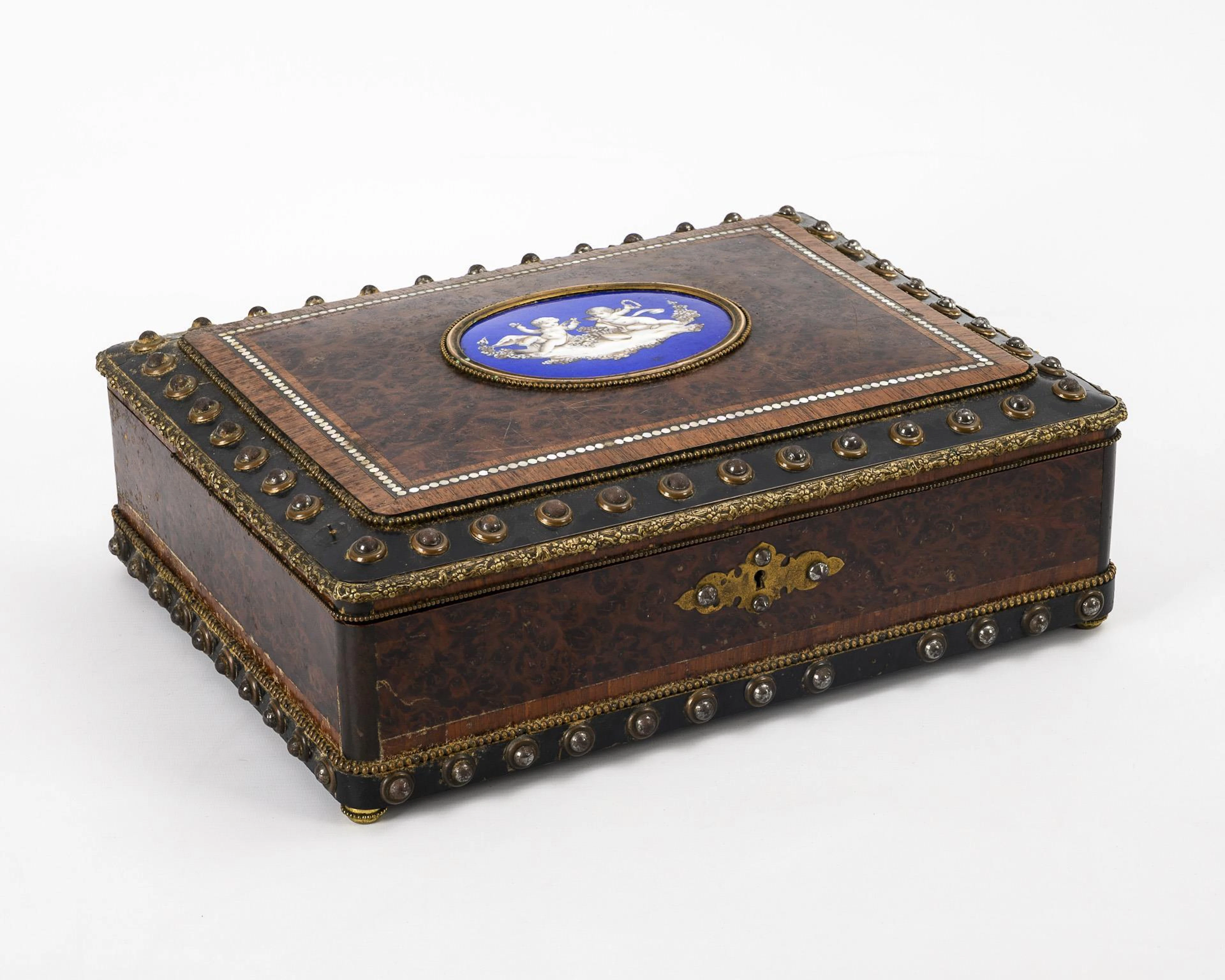 Large French document box with porcelain plaque.