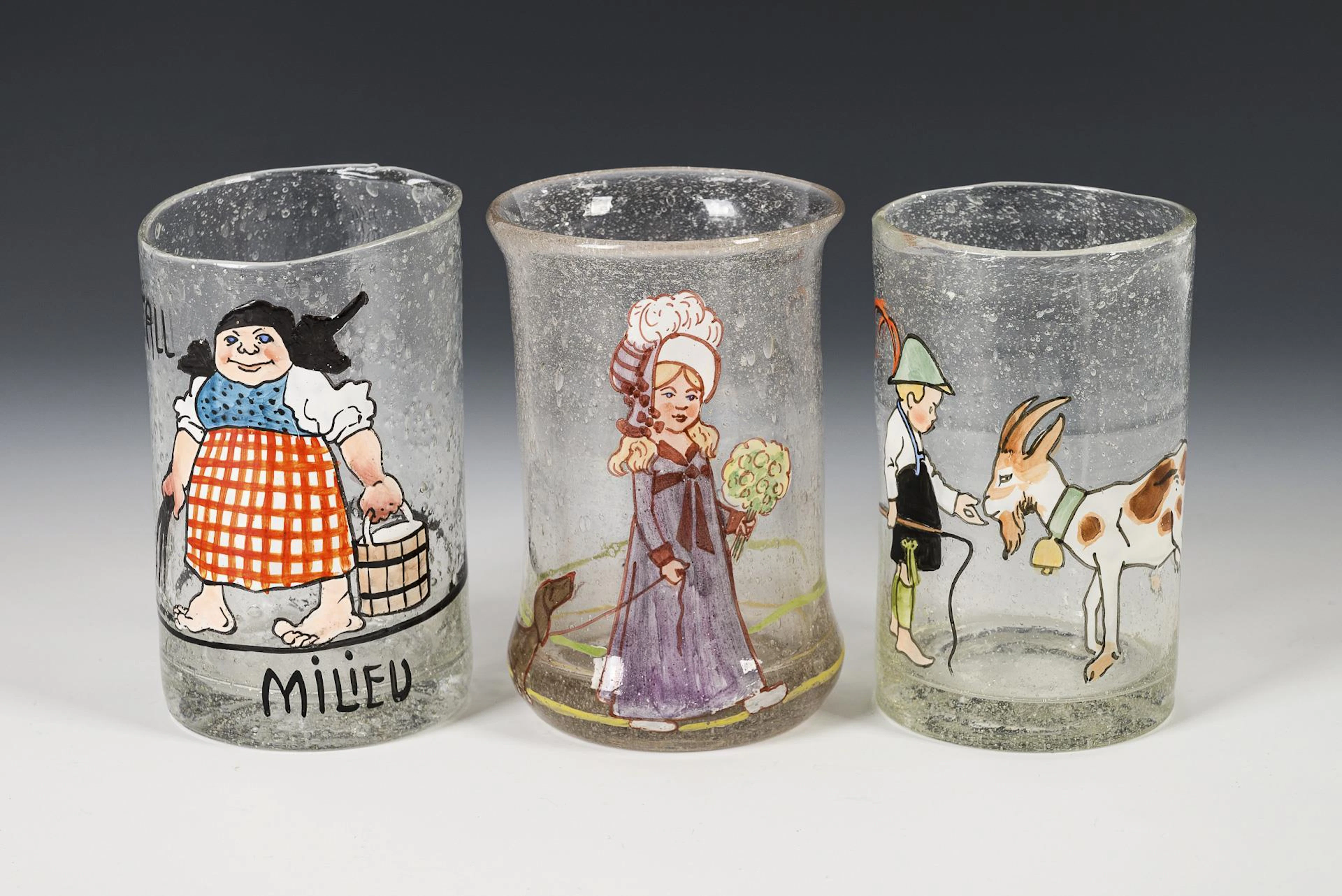 3 mugs with enamel painting. Theresienthal.