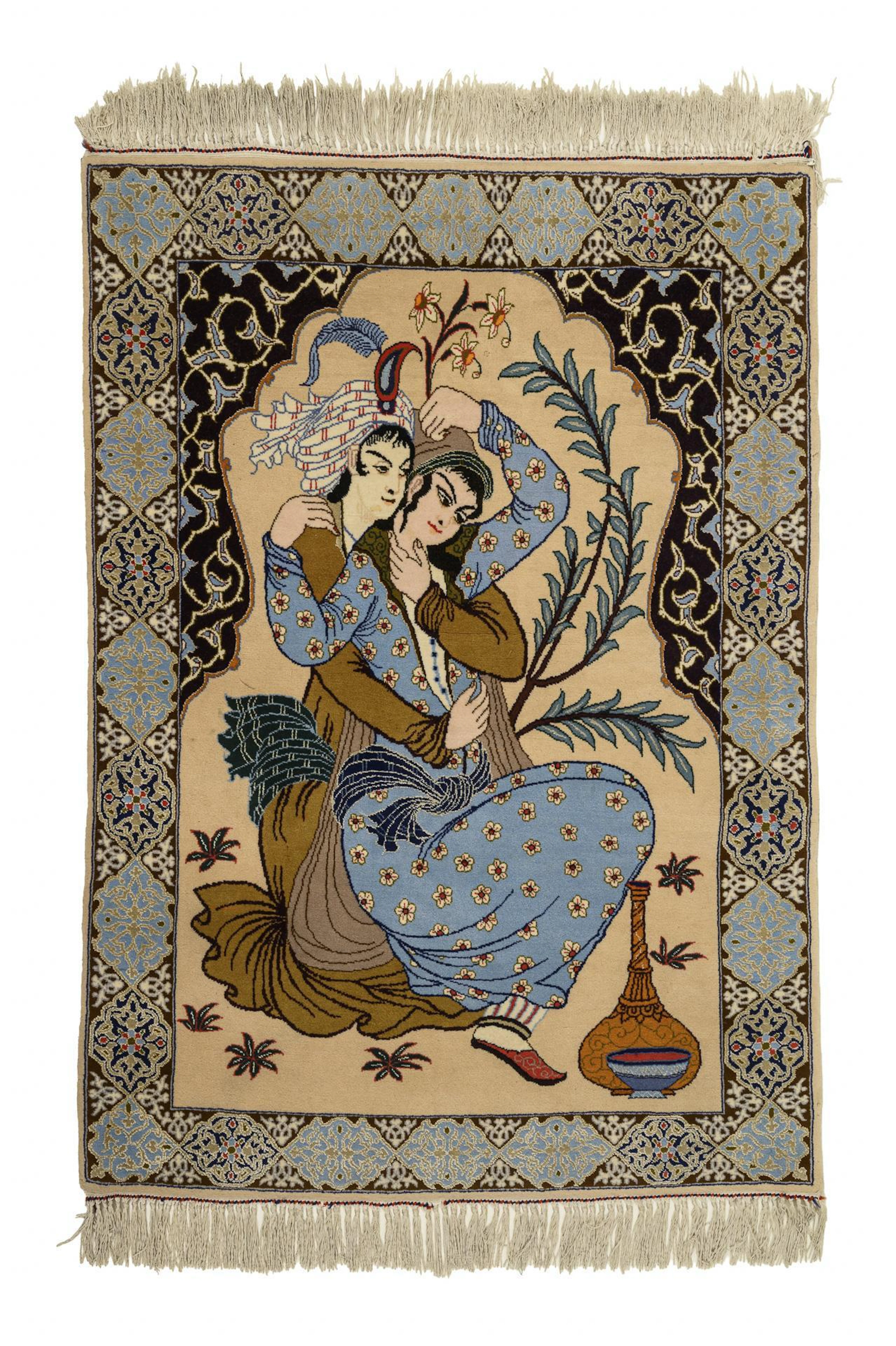 Small oriental tapestry with lovers.