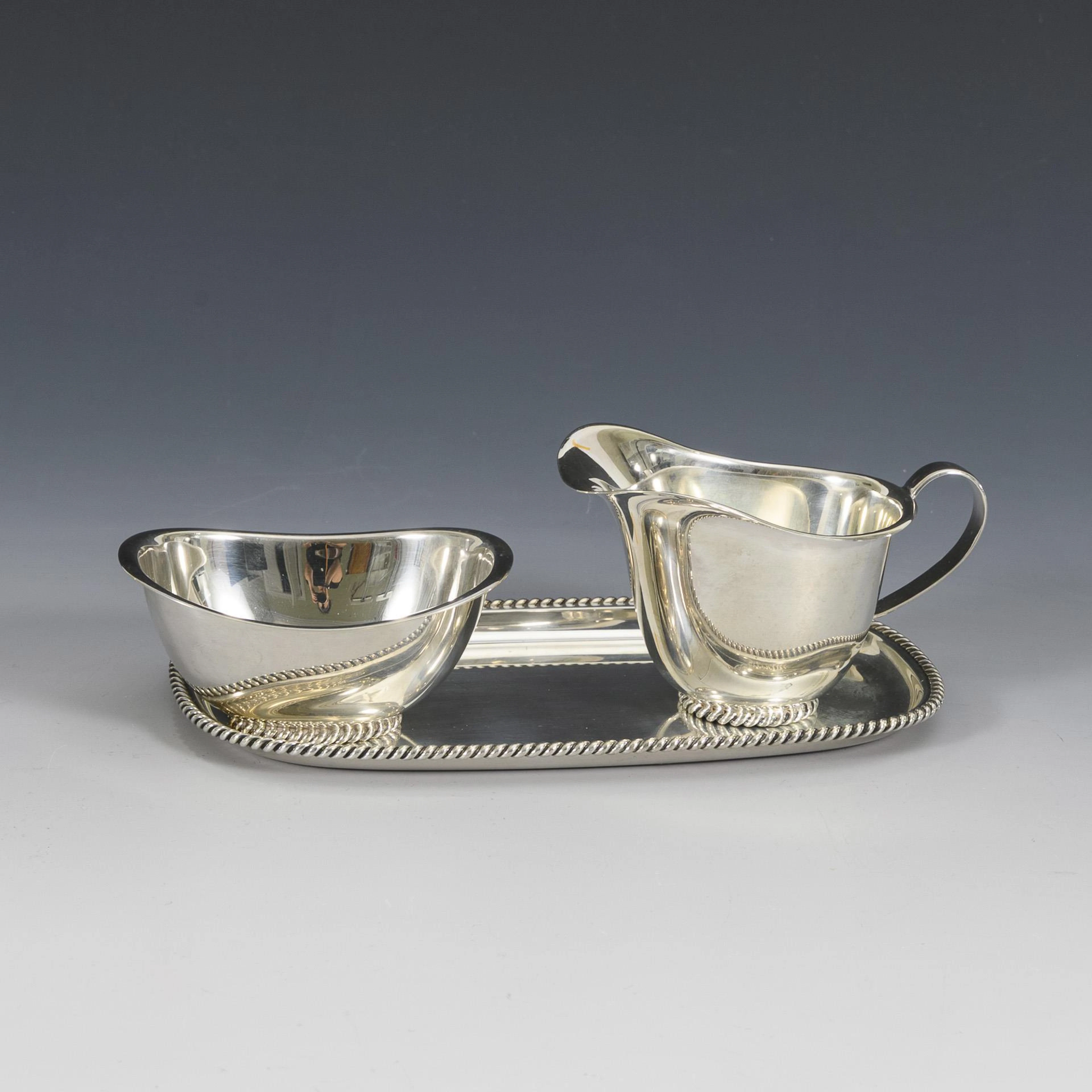 Silver sugar and cream set on tray. Wilkens & Söhne, Bremen.