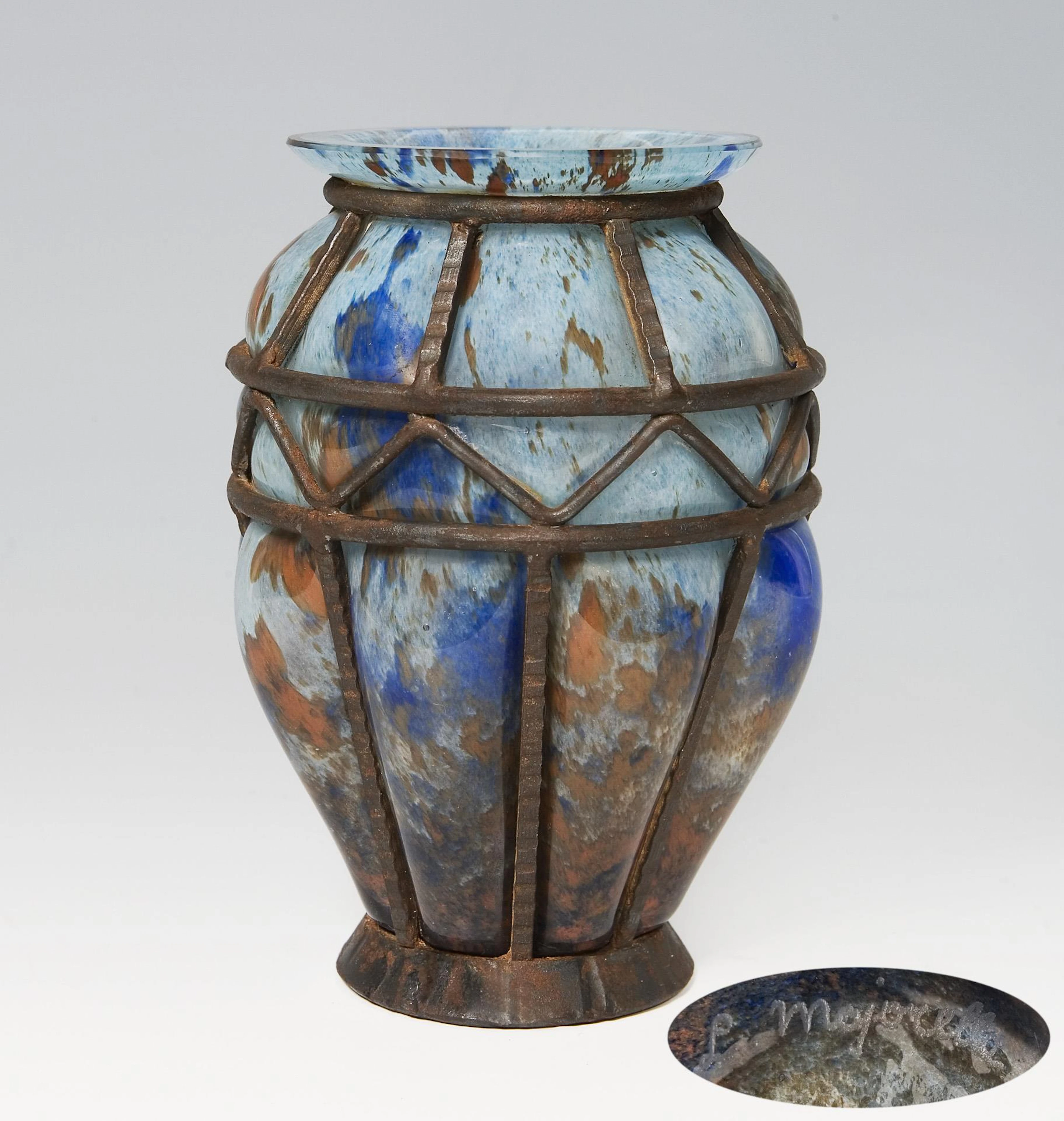Art deco vase with iron mount. Daum Fréres & Louis Majorelle, Nancy.