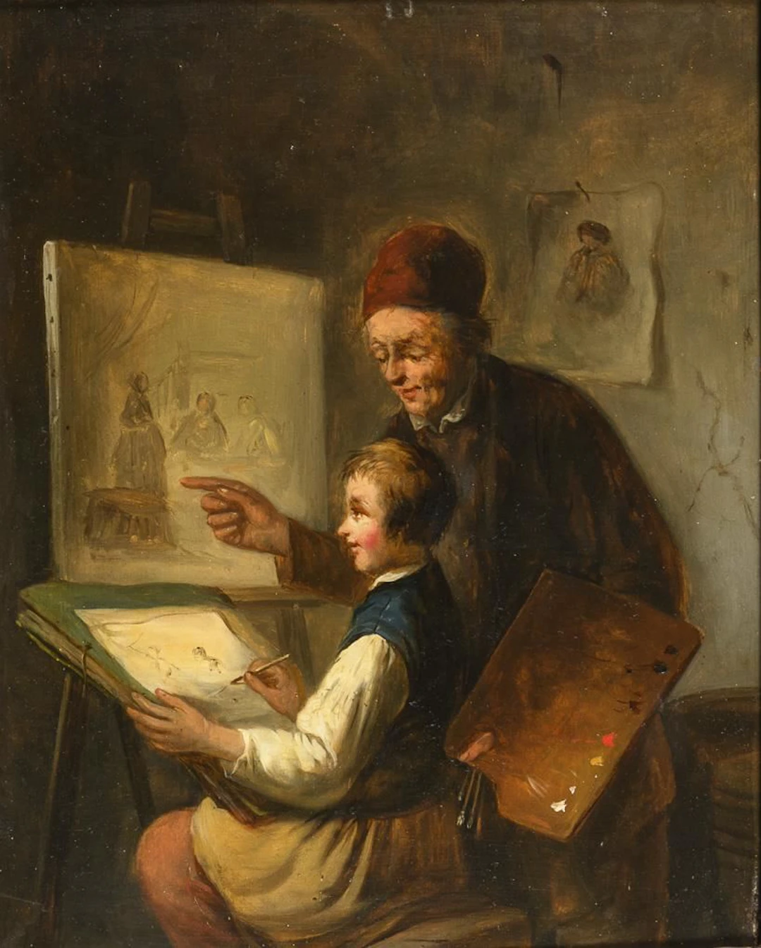 Genre scene with art student and artist