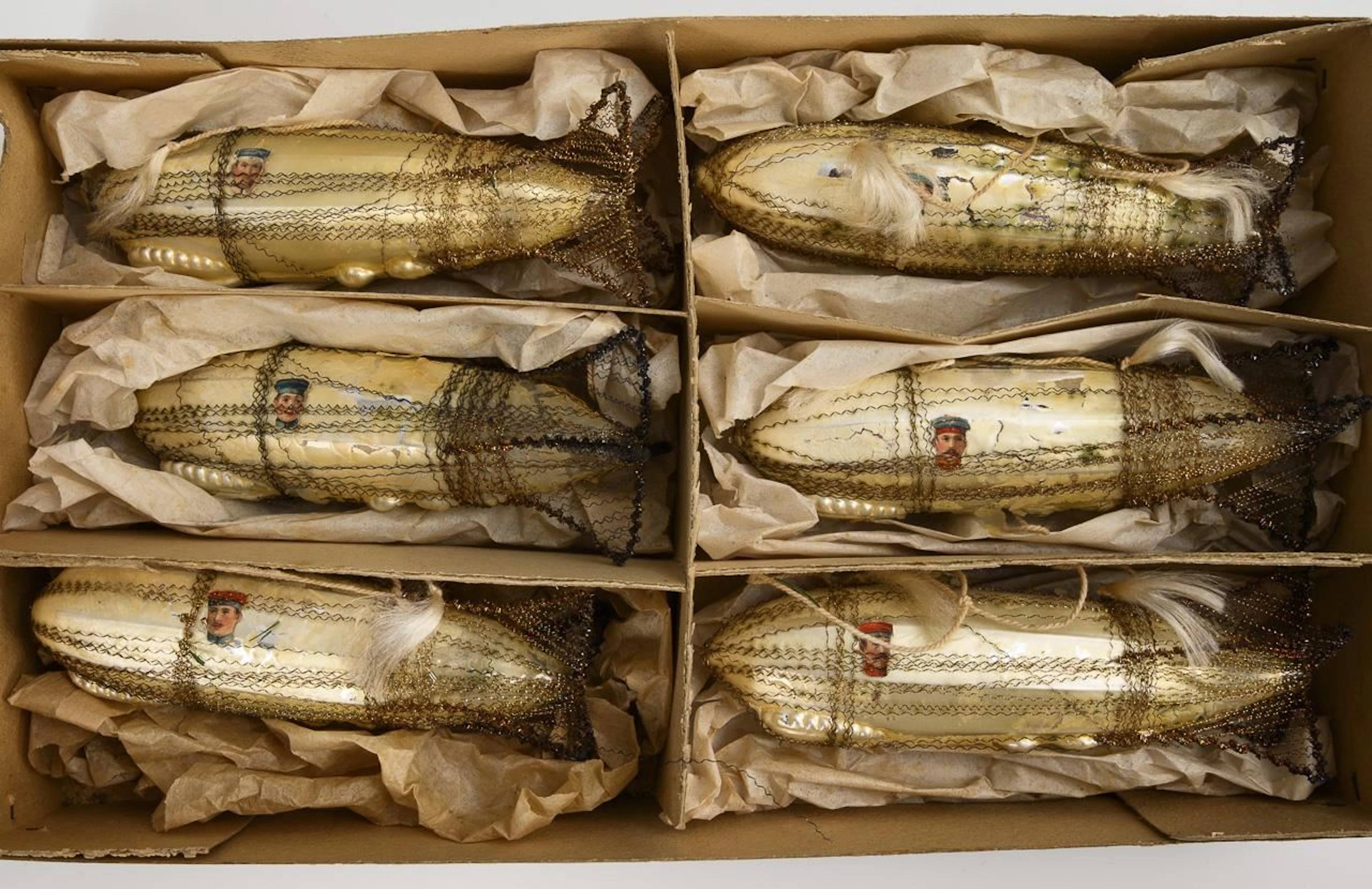 6 Zeppelins in their original packaging as Christmas tree ornaments.