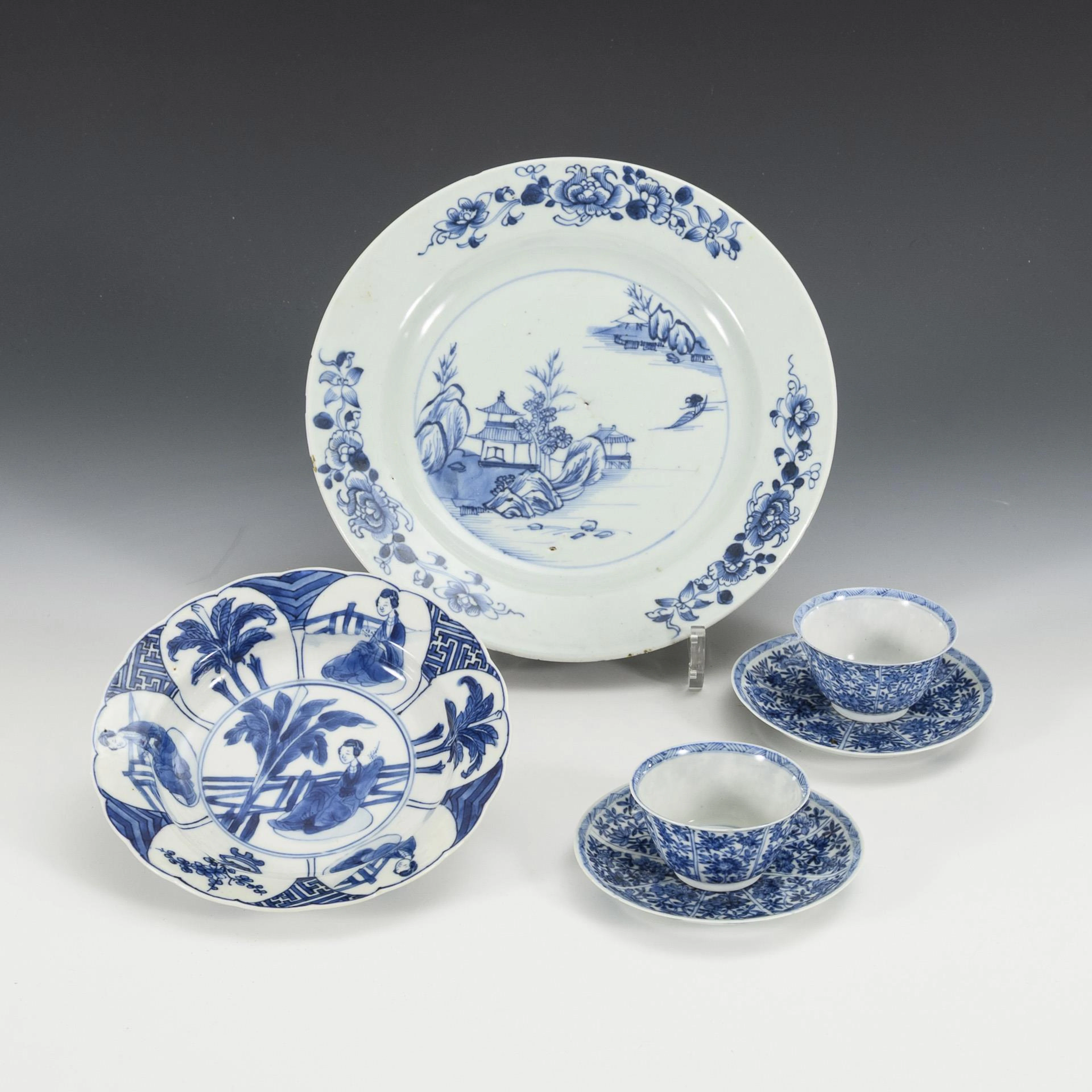 Collection of porcelain with underglaze blue painting.