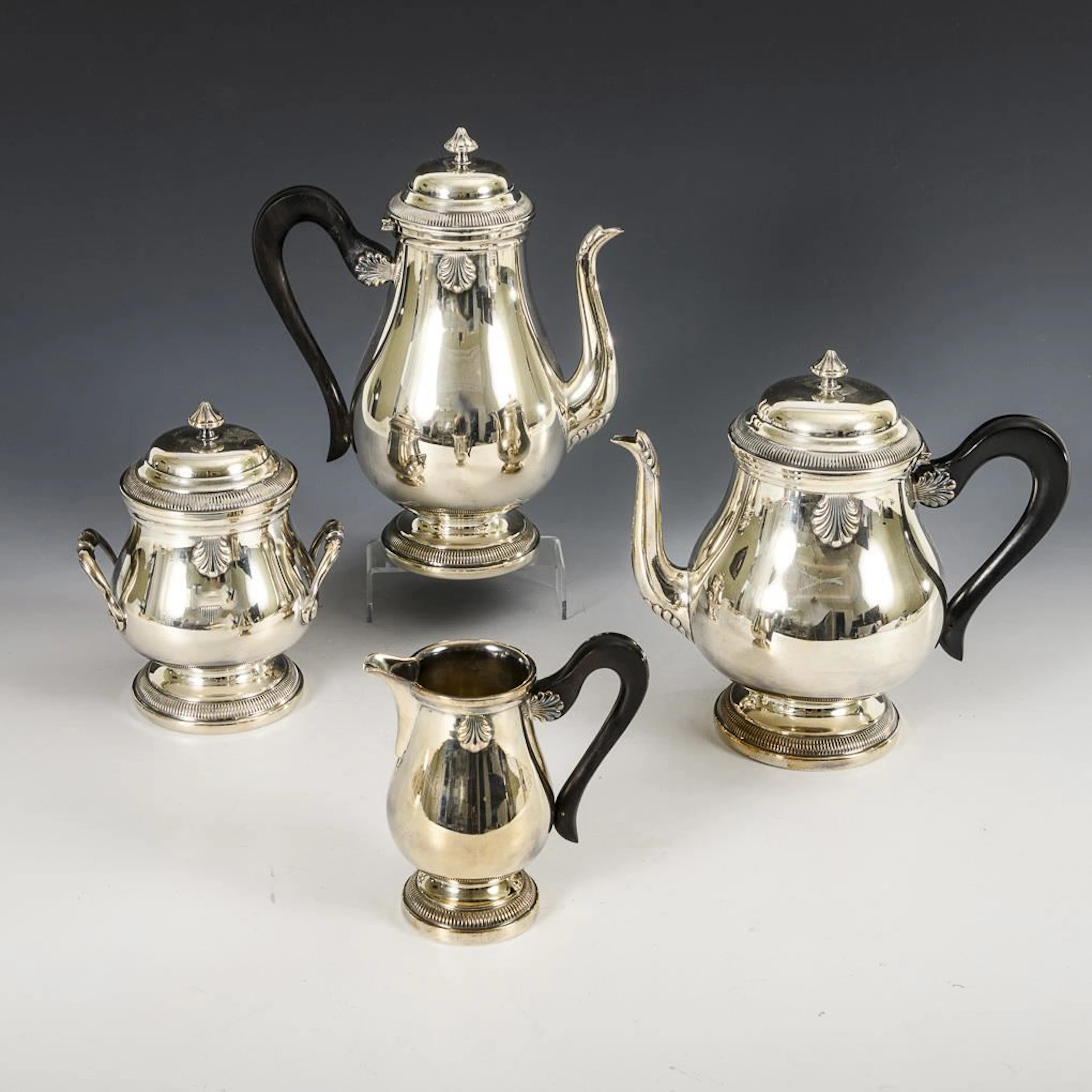 Silver-plated, 4-piece coffee and tea set.