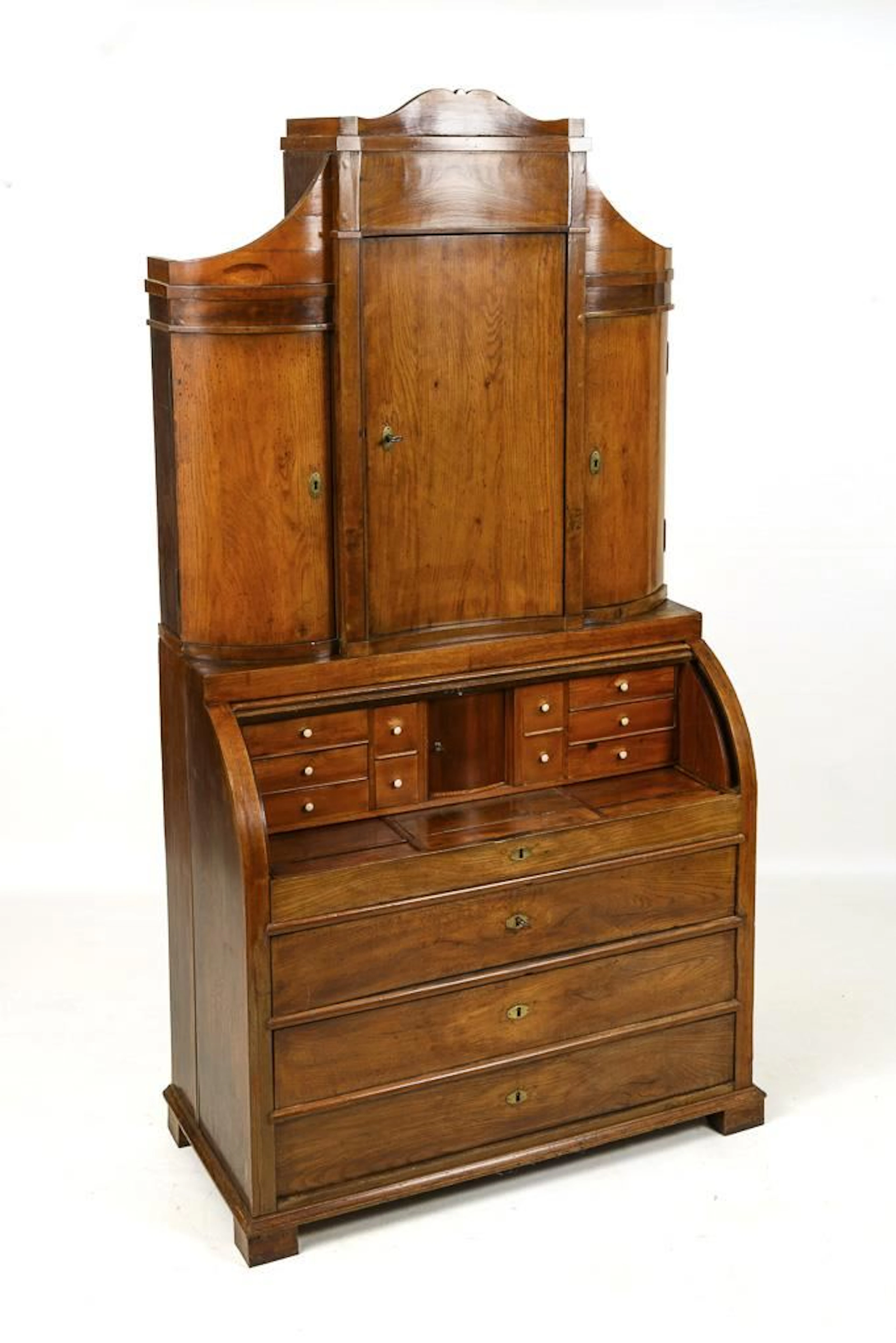 Biedermeier cylindrical-top secretary desk.
