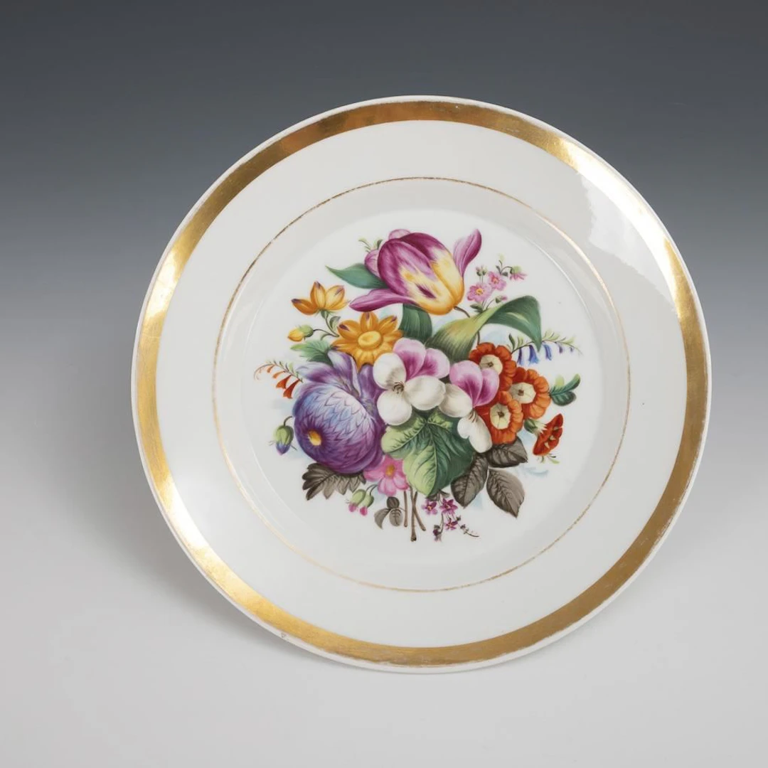 Biedermeier plate with floral painting. KPM Berlin.
