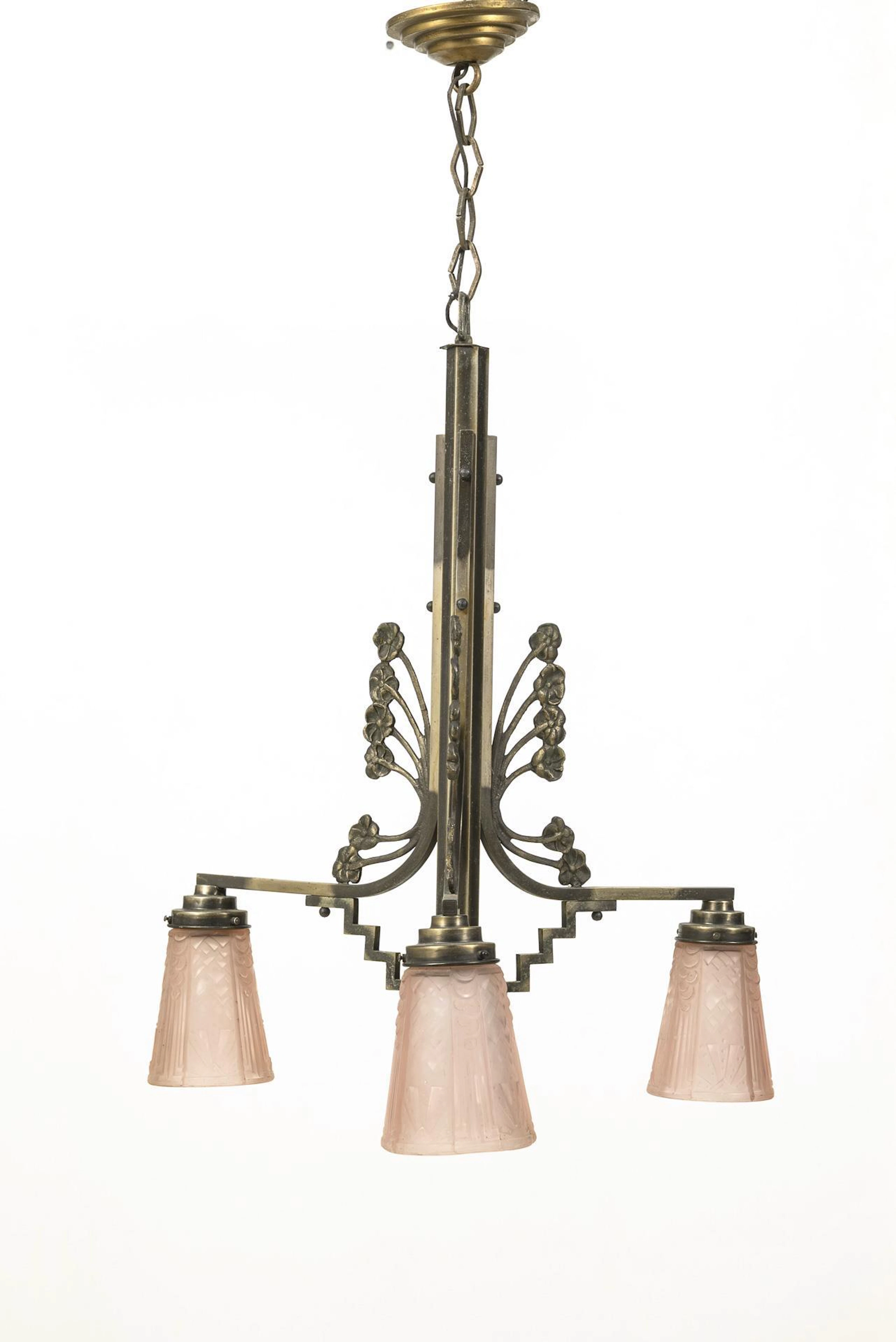 3-light ceiling lamp. Muller Frères, Luneville.