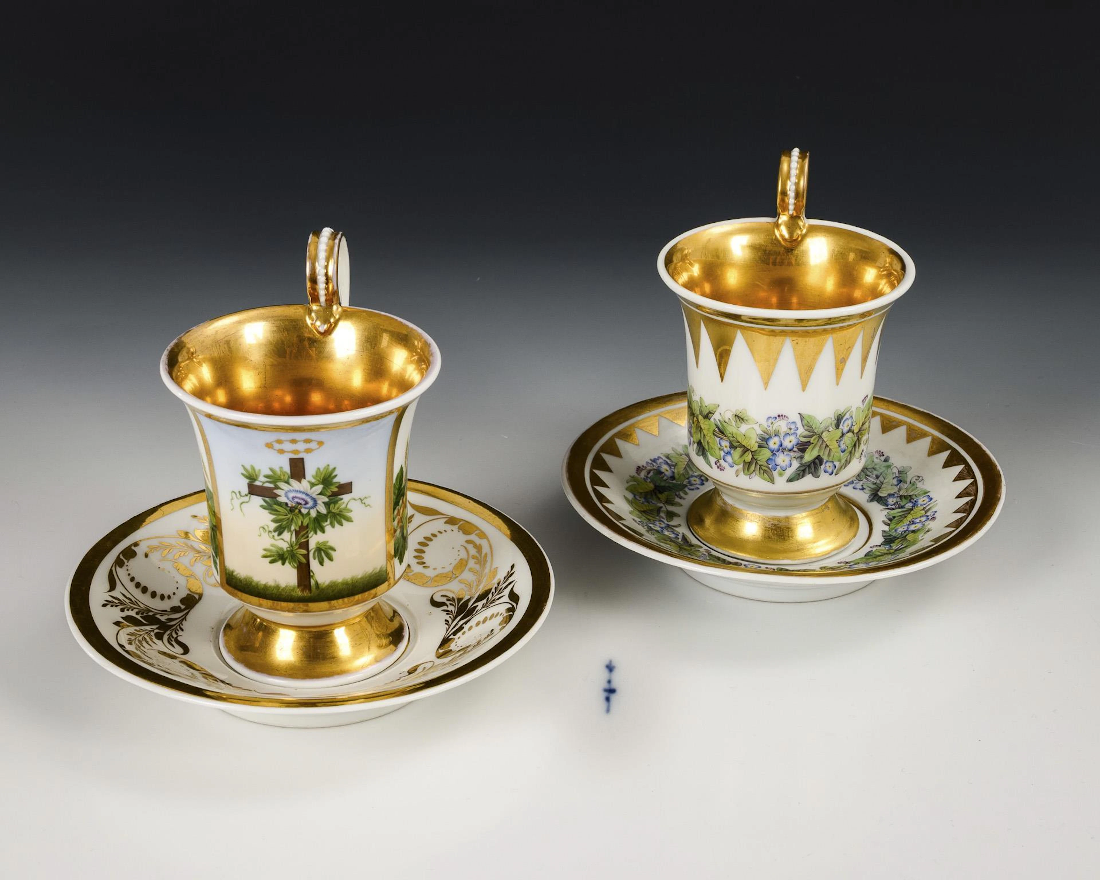 2 empire vitrine cups. KPM Berlin.