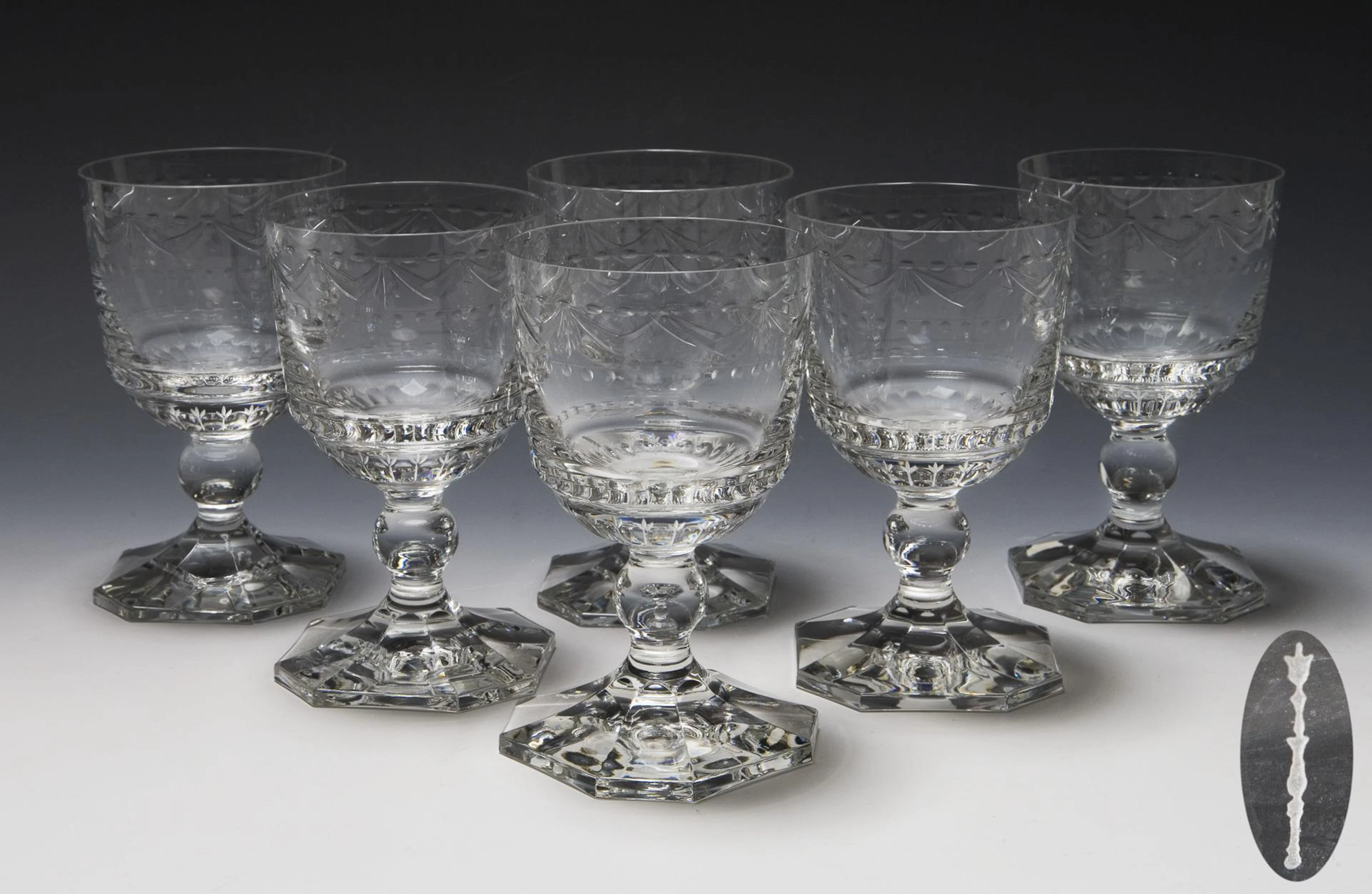 Set of 6 Kurland white wine glasses. KPM Berlin.