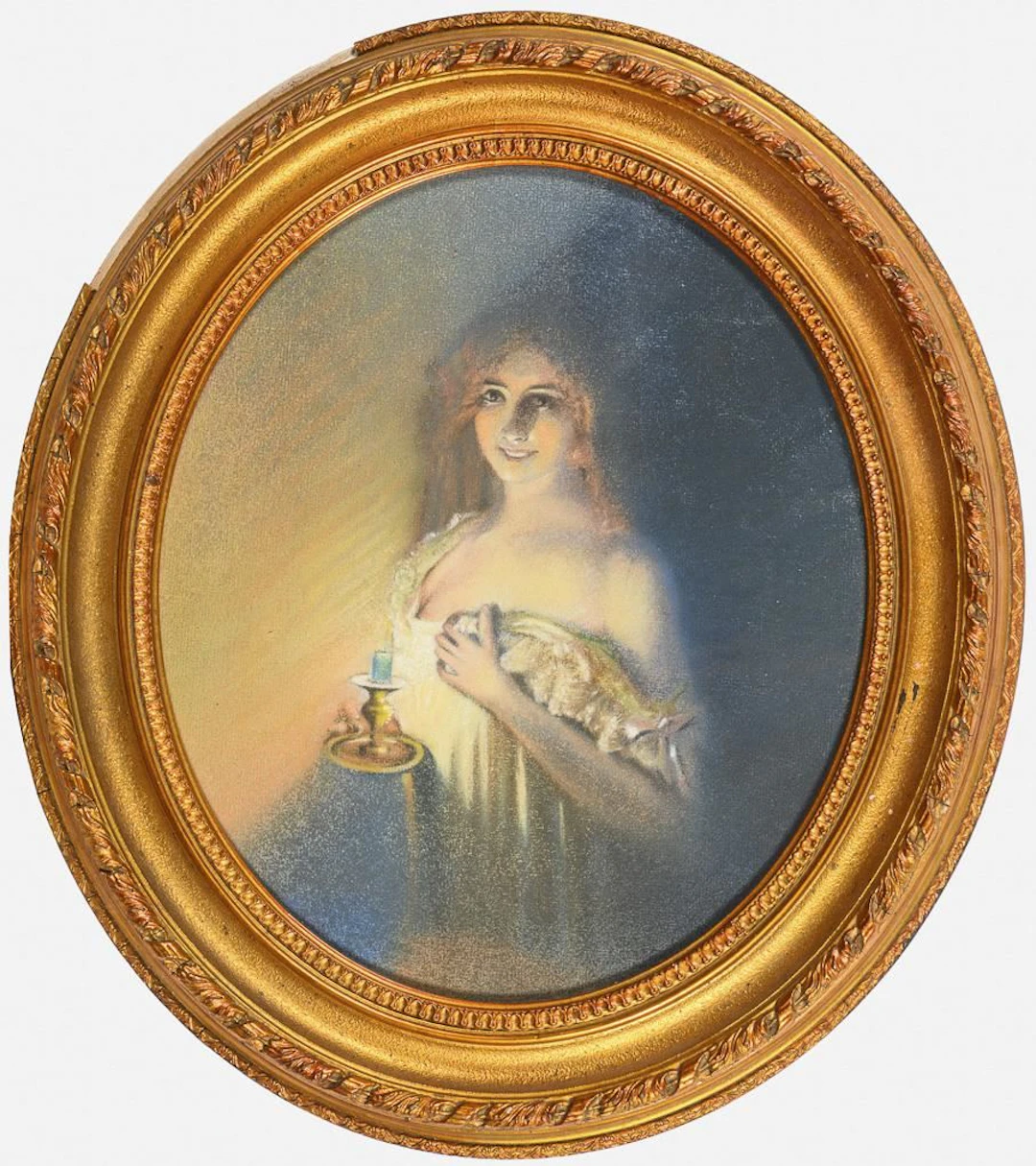 Art Nouveau Pastel: Young Woman by Candlelight
