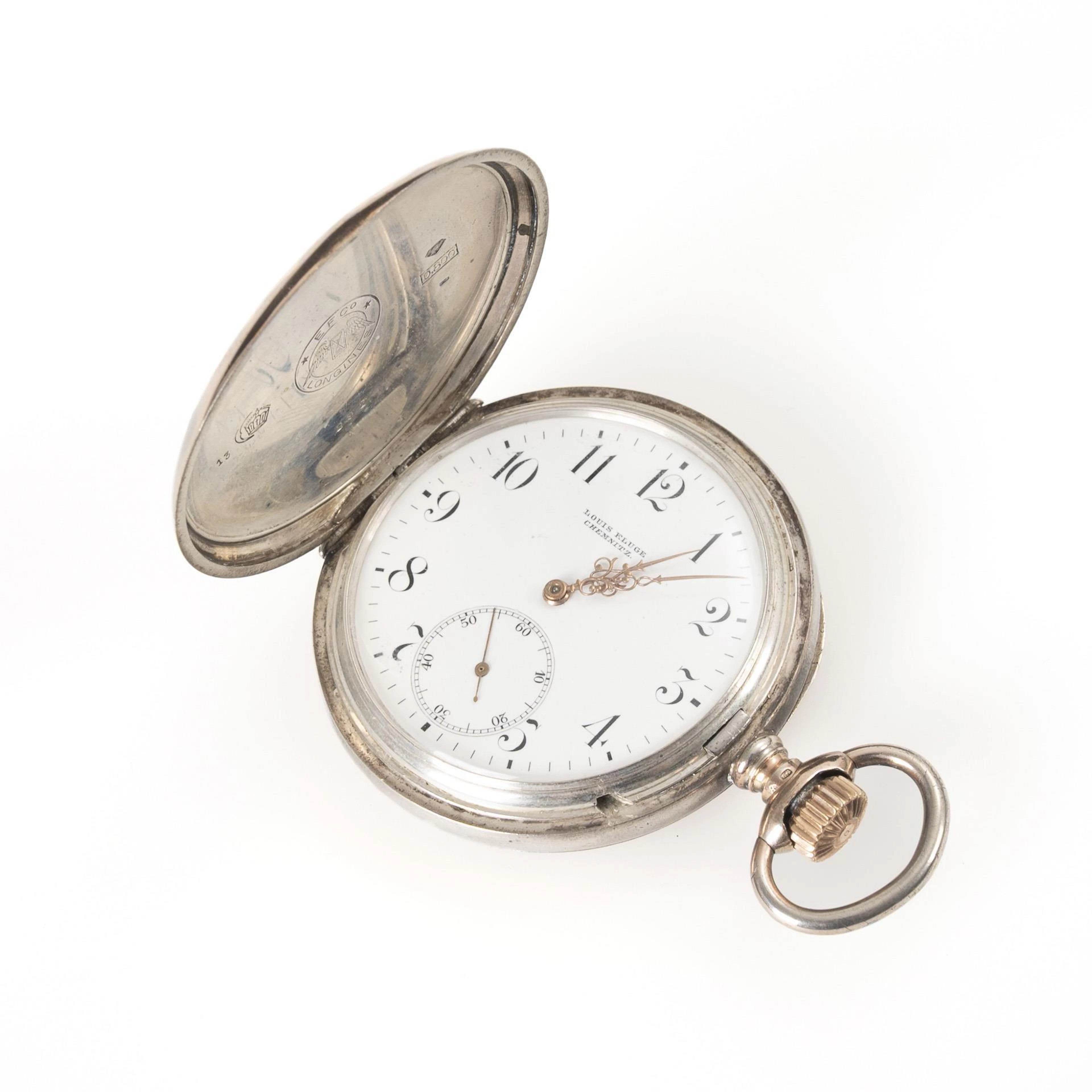 Silver longcase clock "Louis Kluge Chemnitz". Longines.