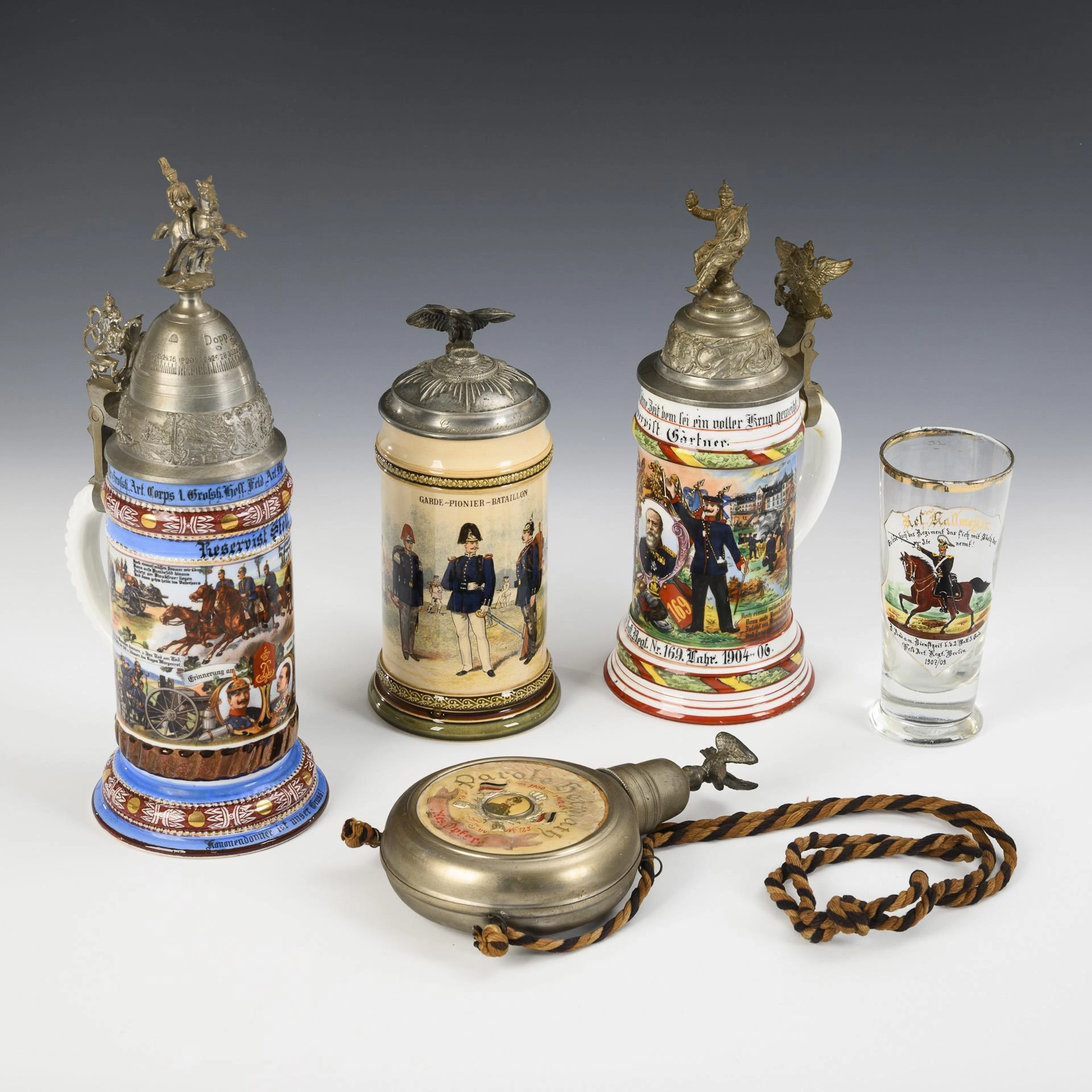 Reservistika: 3 jugs, 1 glass and bottle.
