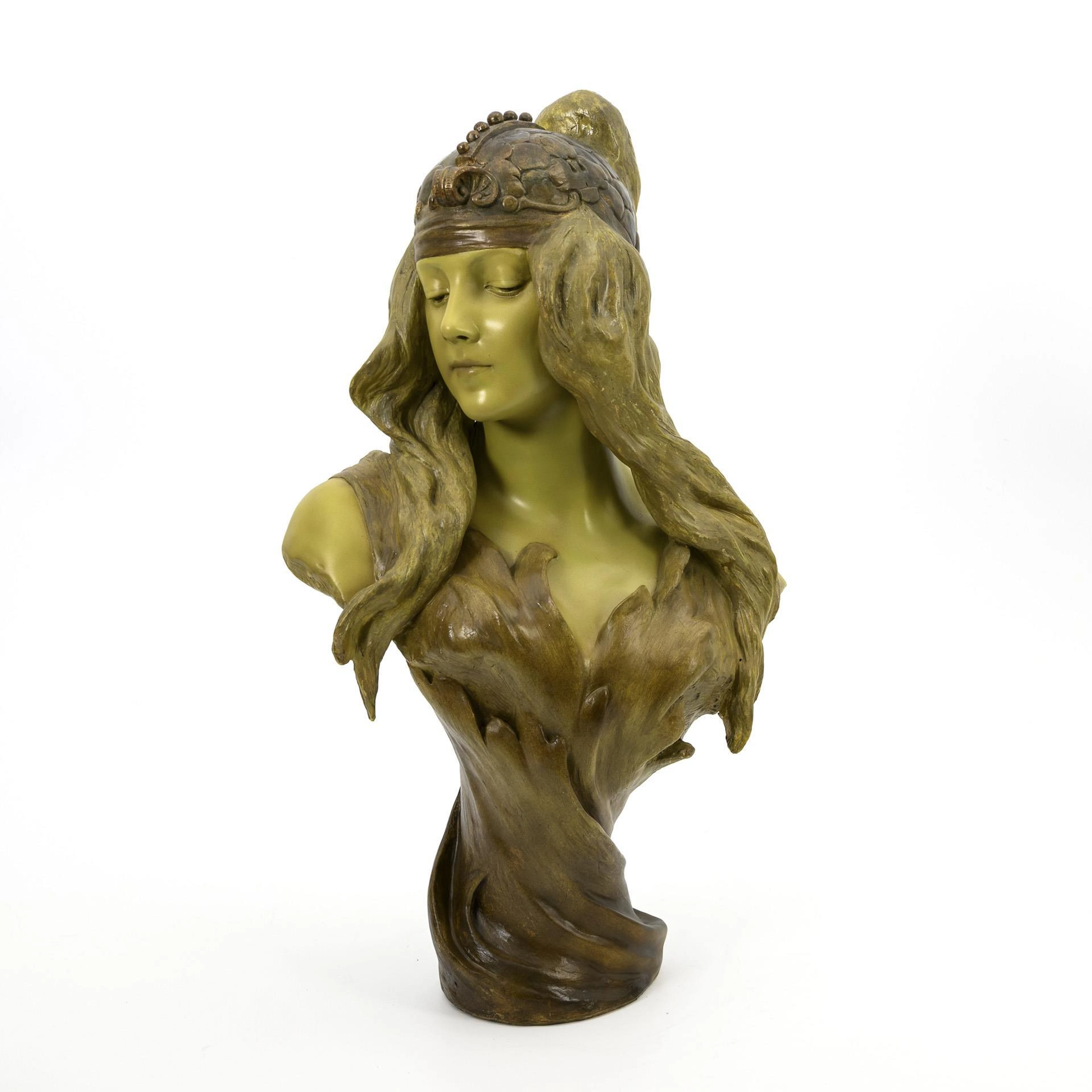 Large Art Nouveau terracotta bust "Theodora". Viennese manufactory