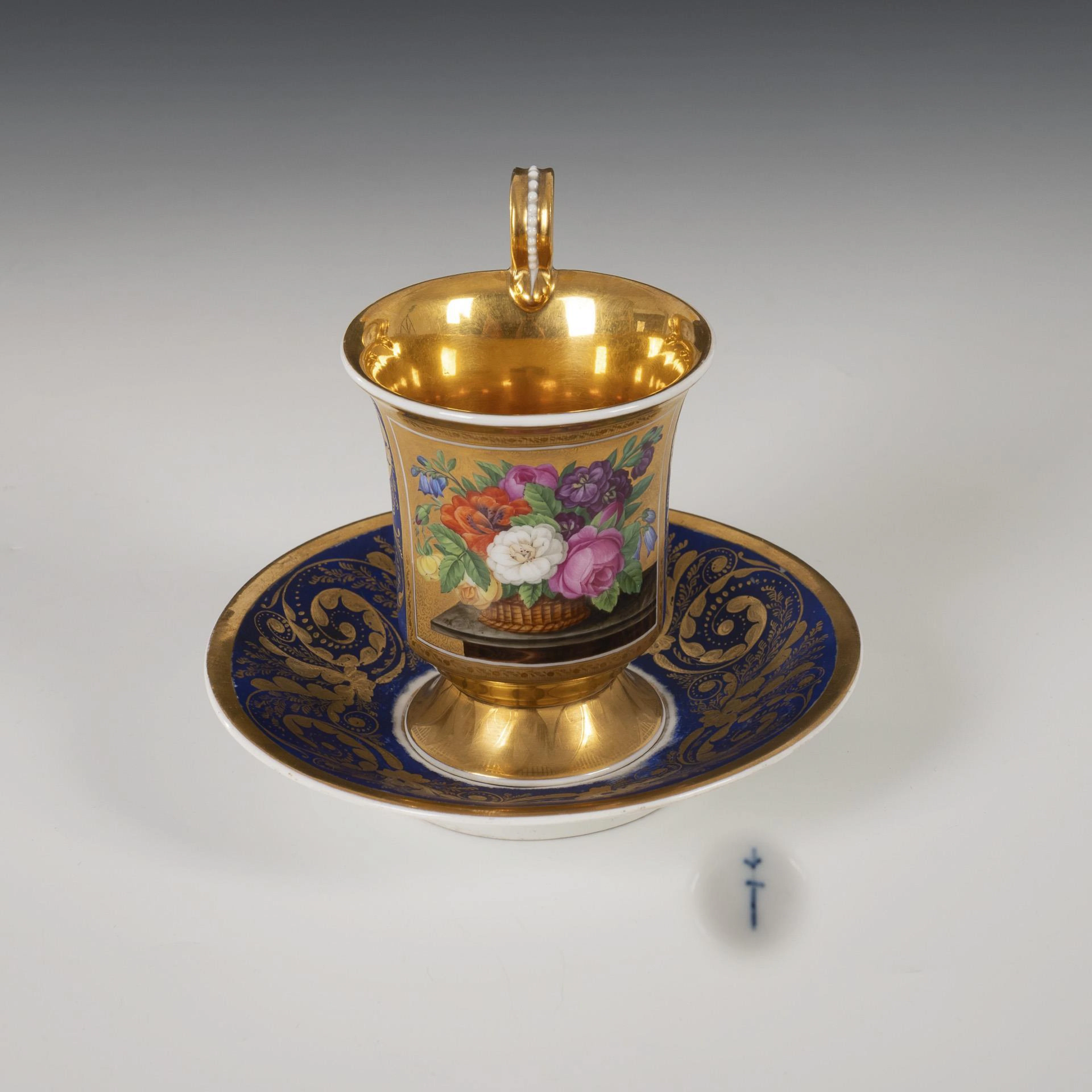 Vitrine cup with floral still life. KPM Berlin.