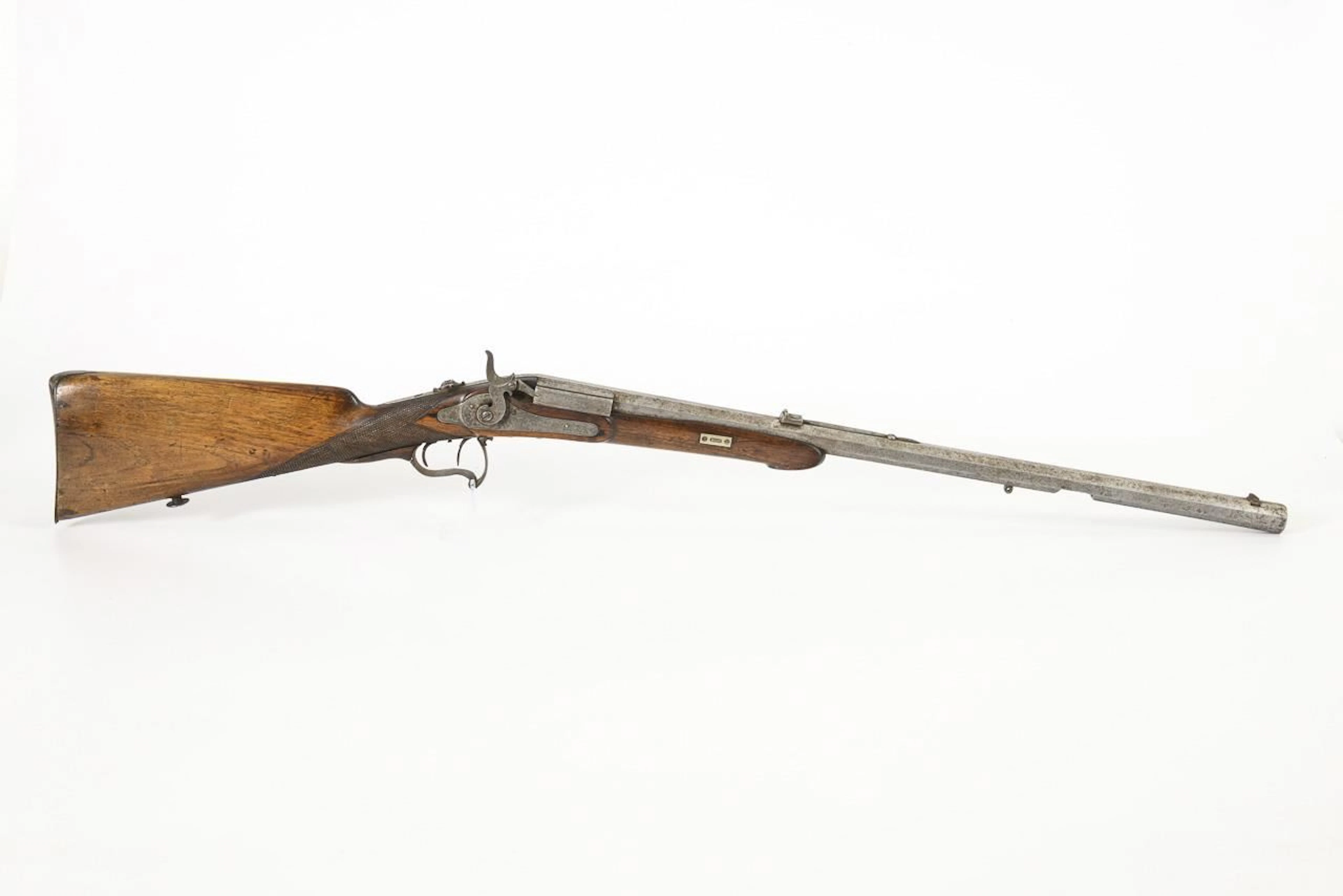 Unusual percussion rifle for sportive shooting.