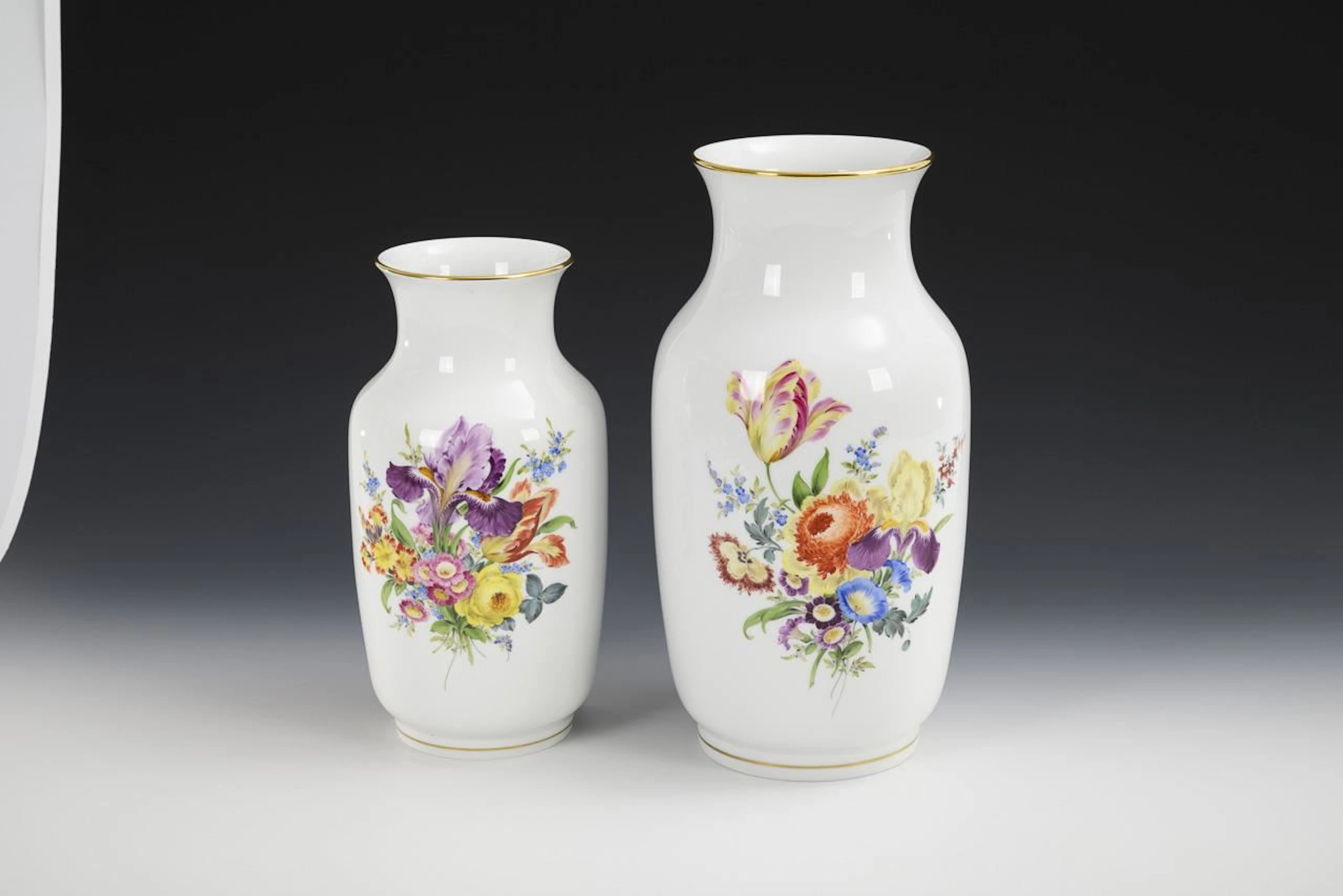 2 large vases with floral designs. Meissen.