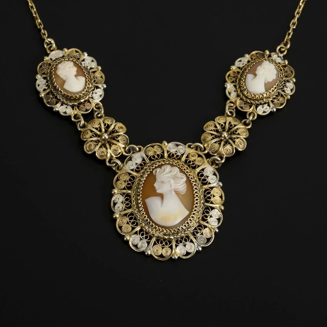 Vintage necklace with shell cameos.