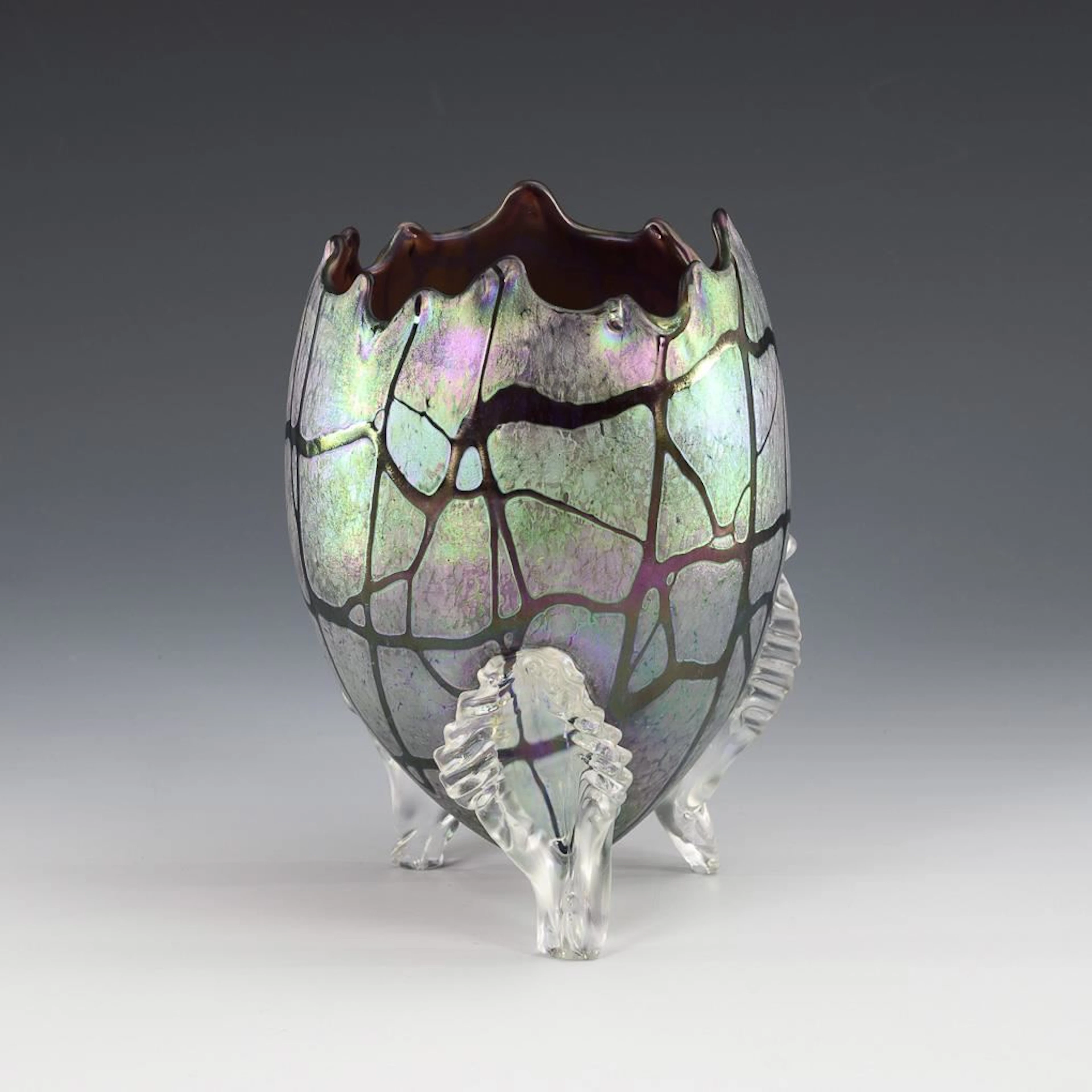 Art Nouveau egg-shaped vase with applied feet. Kralik.