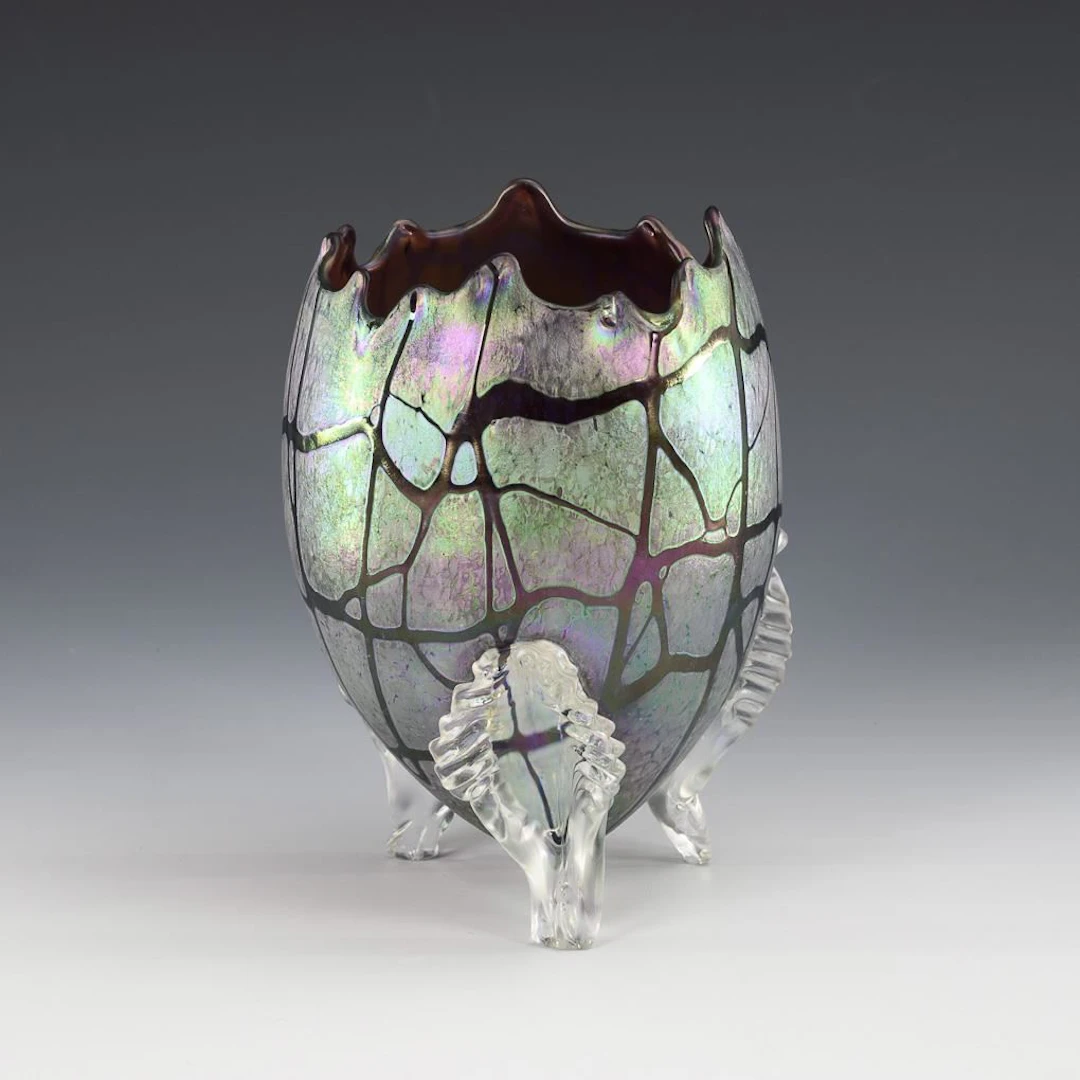 Art Nouveau egg-shaped vase with applied feet. Kralik.