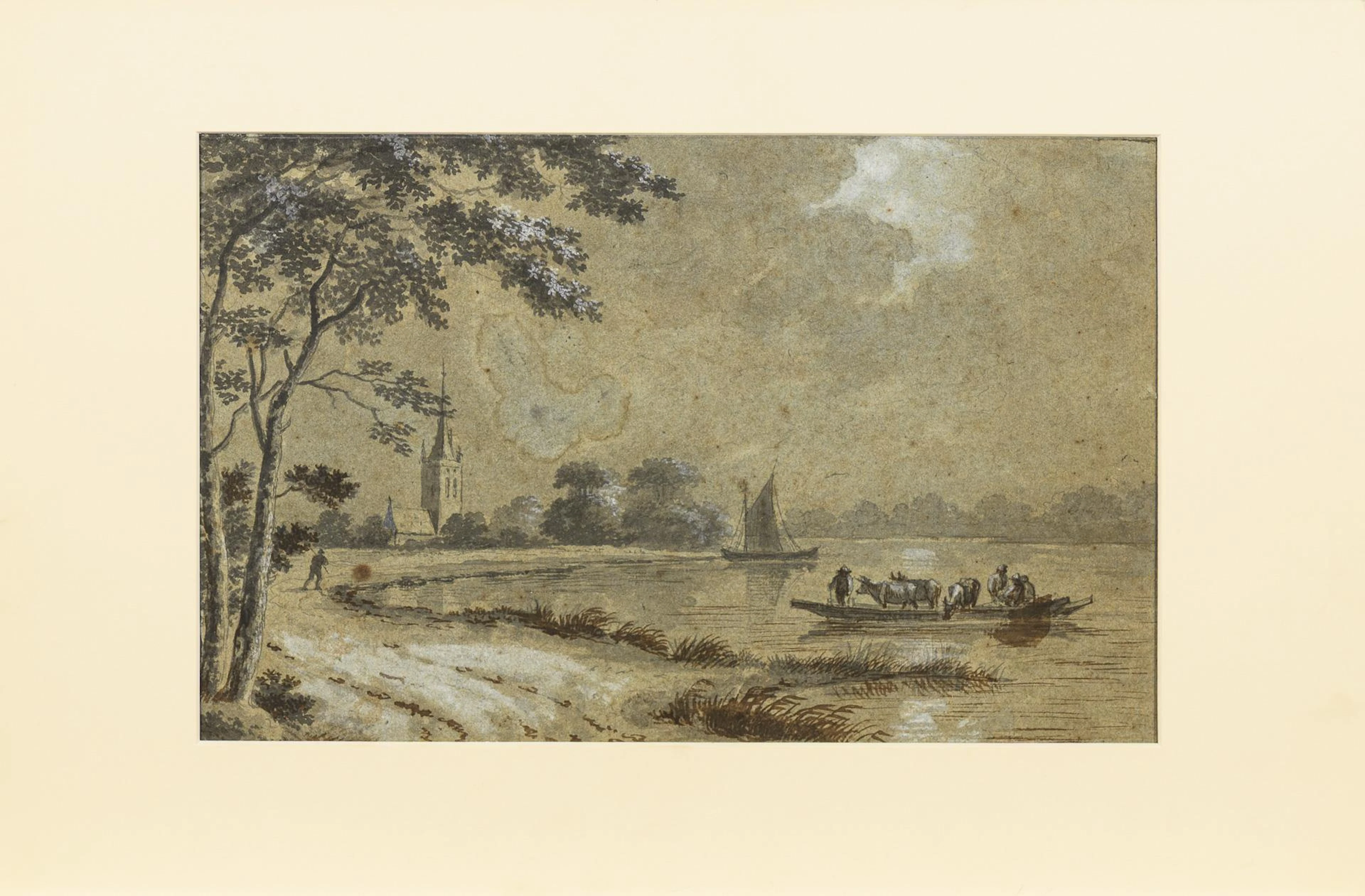 Landscape drawing with sailor