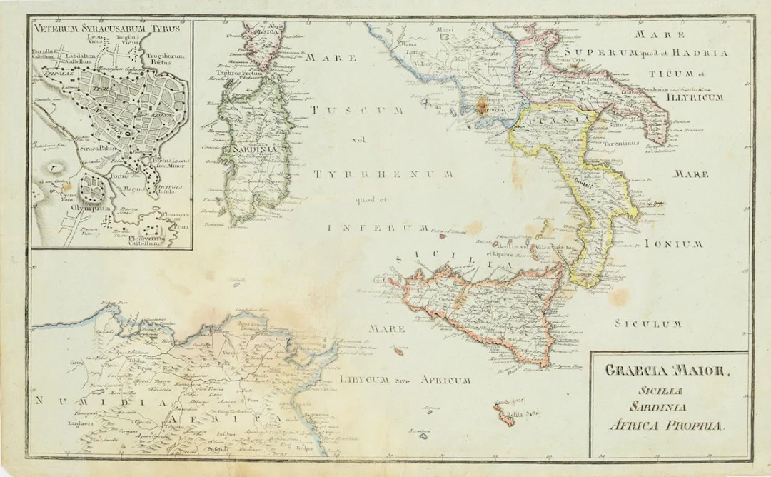 Map of the Mediterranean showing Italy, Sicily, and Sardinia