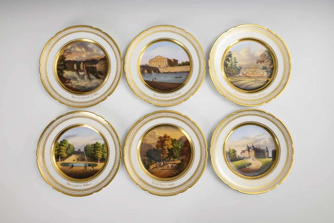 6 French landscape plates.