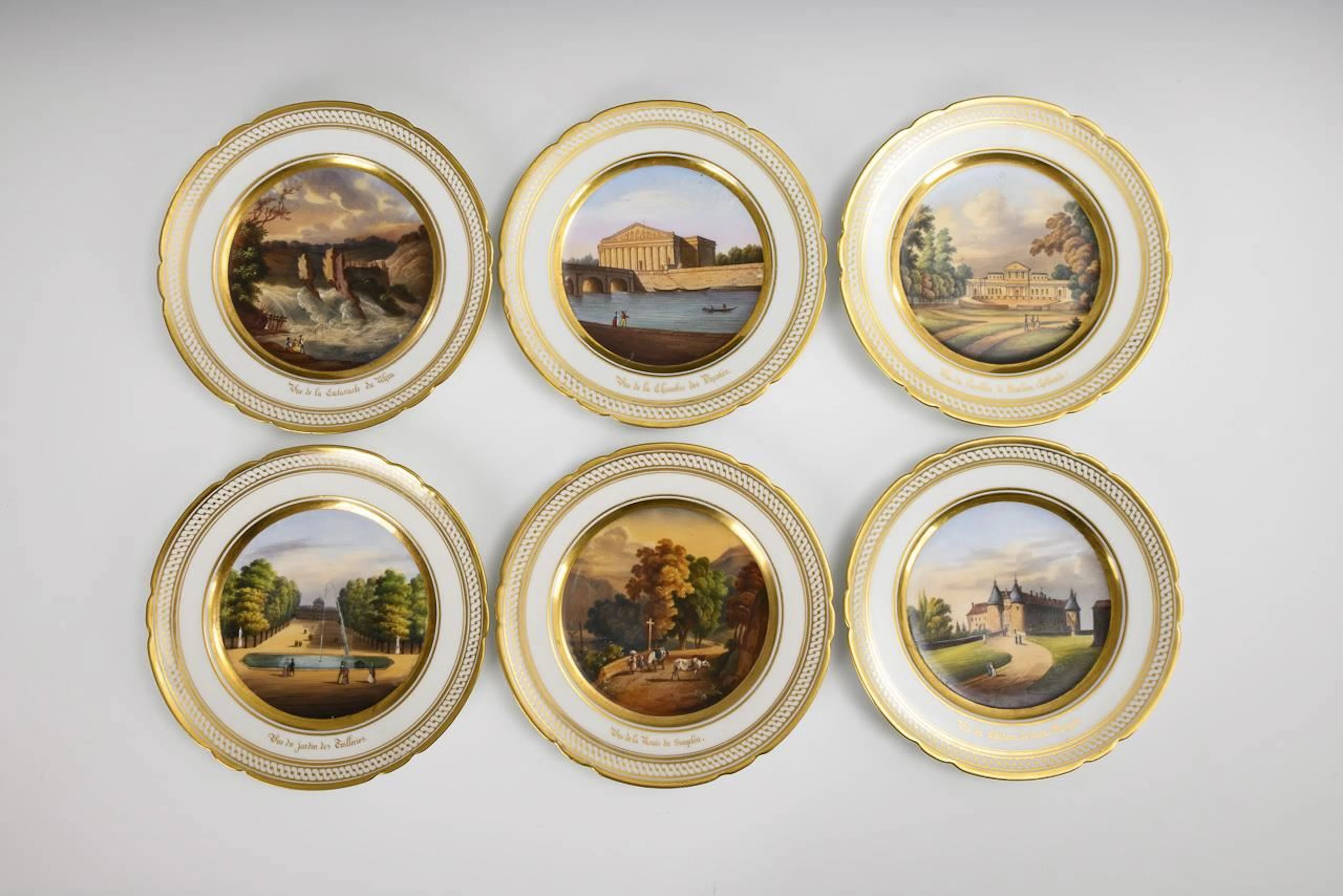 6 French landscape plates.