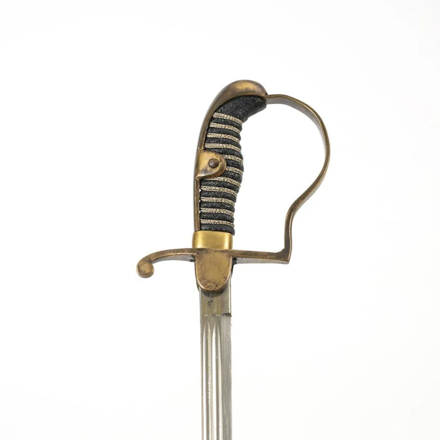 Short sword with a repaired scabbard.